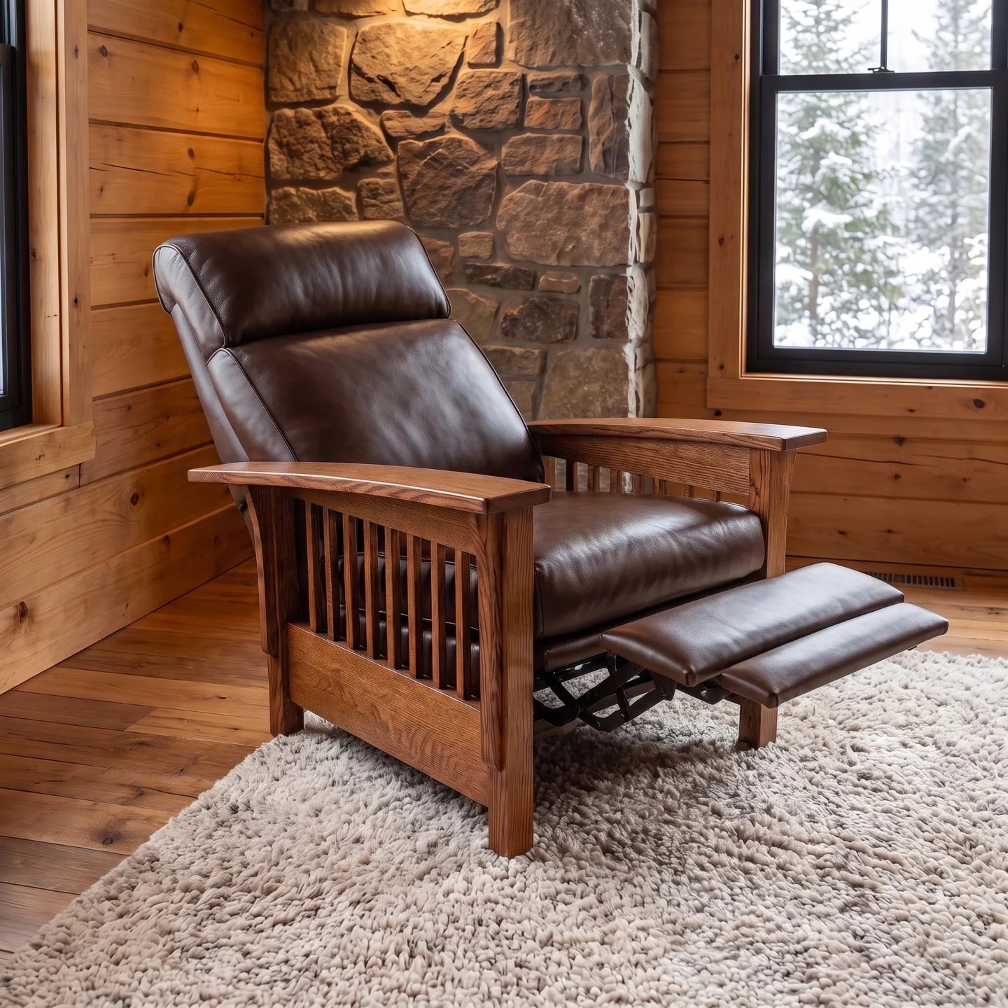 Mission Spindle Recliner - Solid Oak