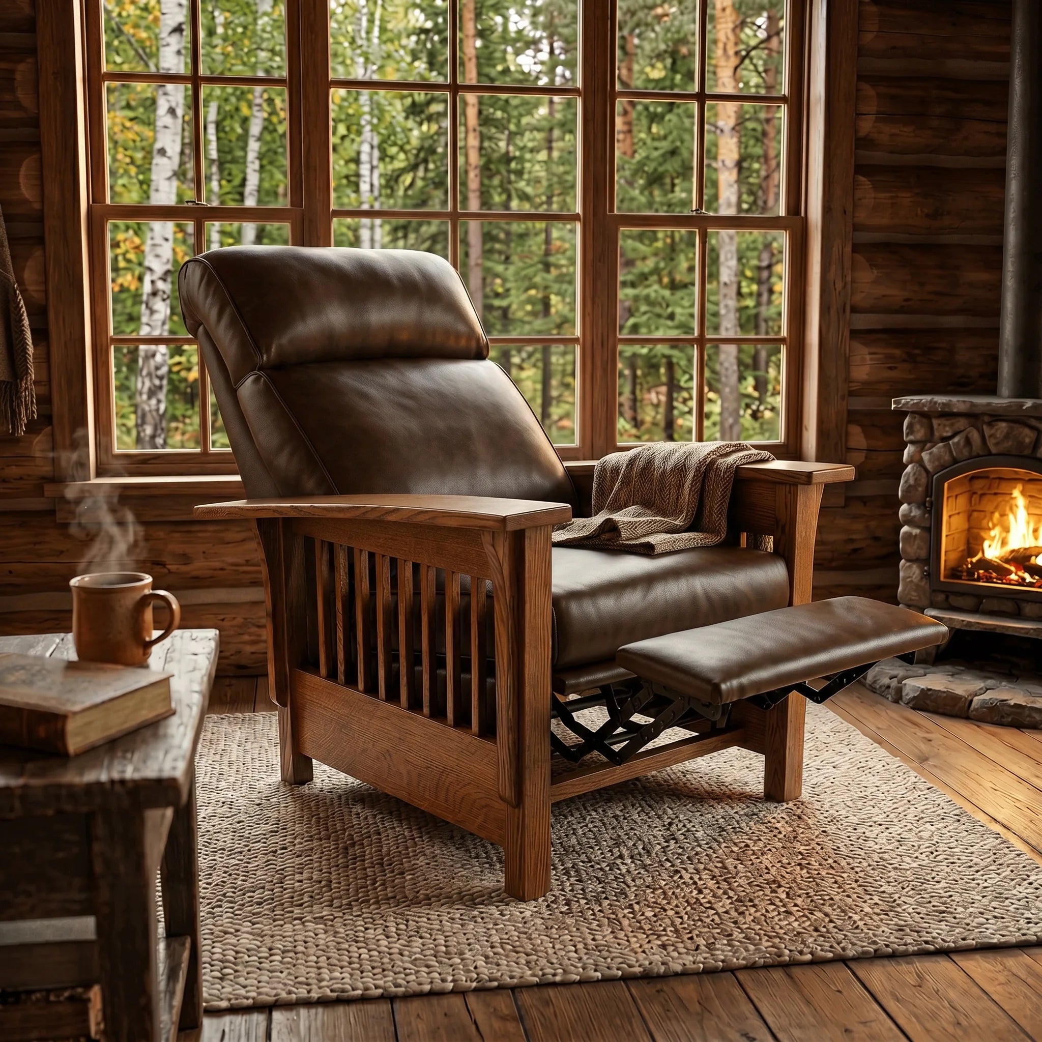 Mission Spindle Recliner - Solid Oak — detail view