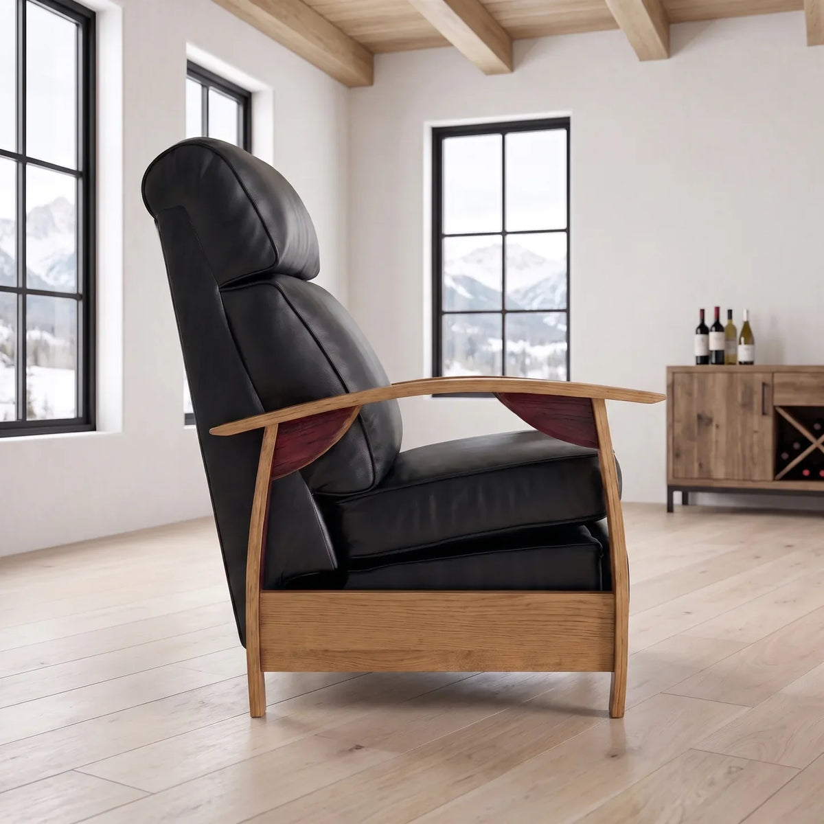 Wine Barrel Recliner - Black Italian Leather - side view