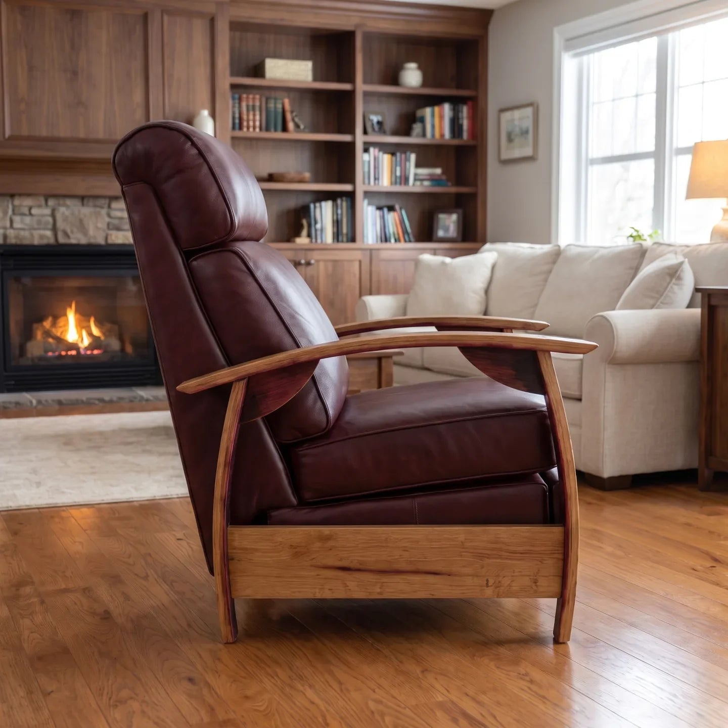 Wine Barrel Recliner - Oxblood Italian Leather - side view