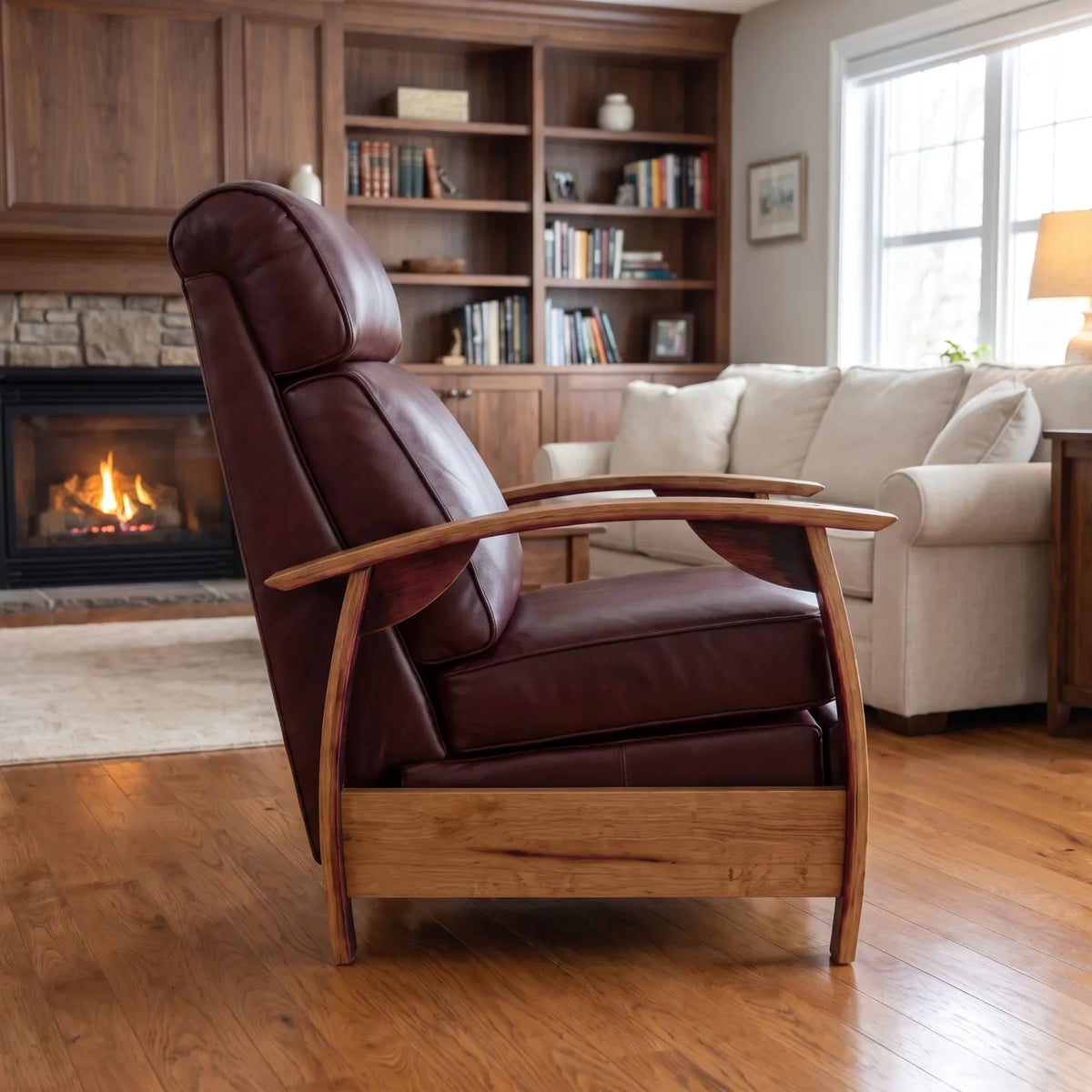 Wine Barrel Recliner - Oxblood Italian Leather - side view