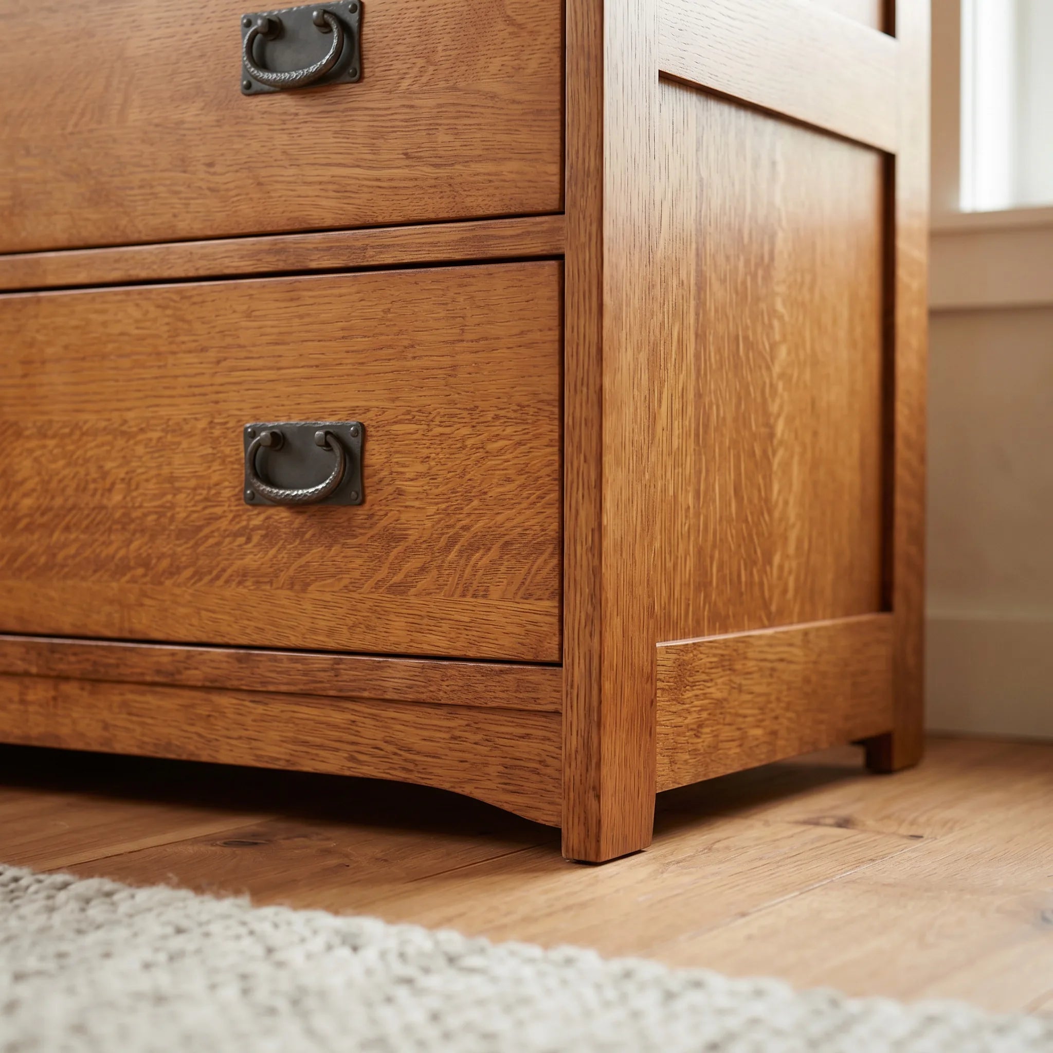 Mission 10-Drawer Dresser - Solid Oak — through-tenon joinery detail