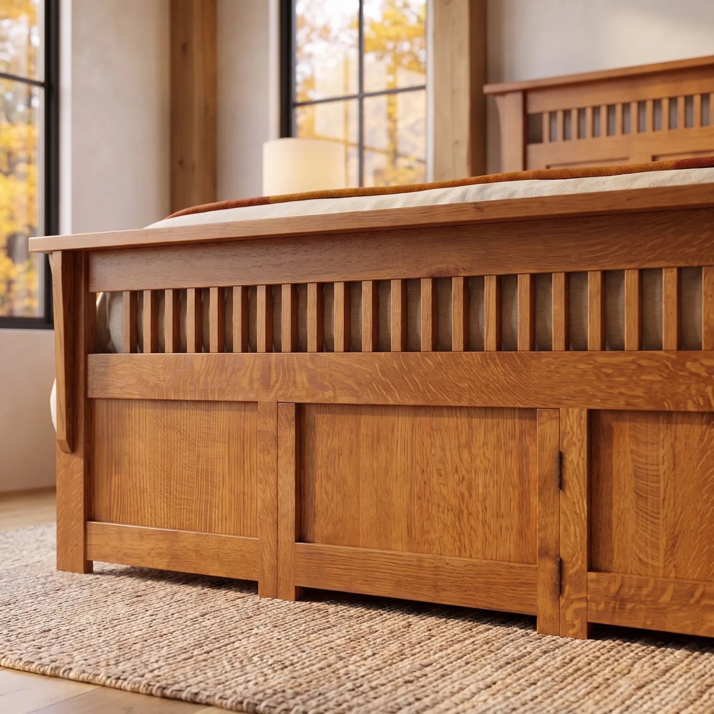 Panel Spindle Platform Bed Frame - Antique Brown