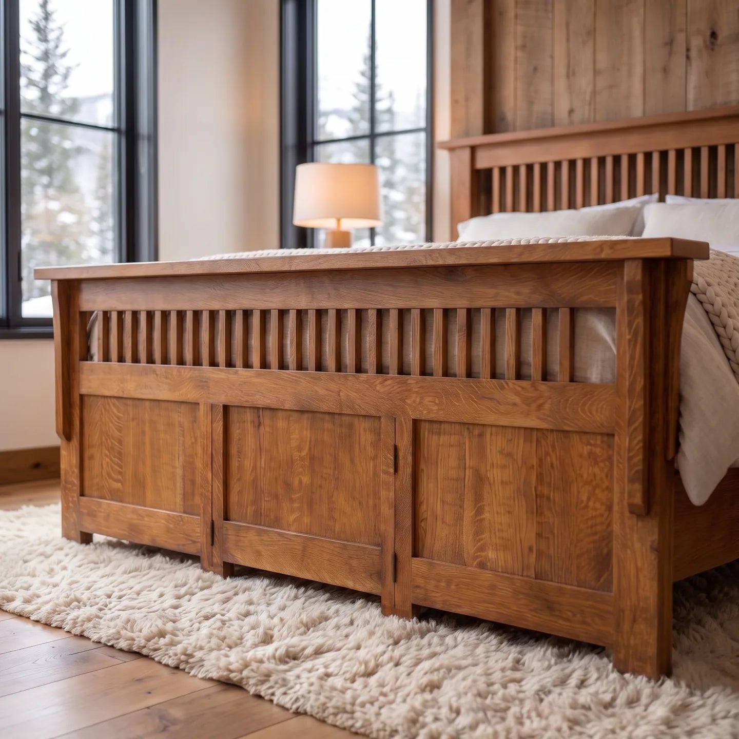 Spindle Platform Bed Frame - Antique Brown