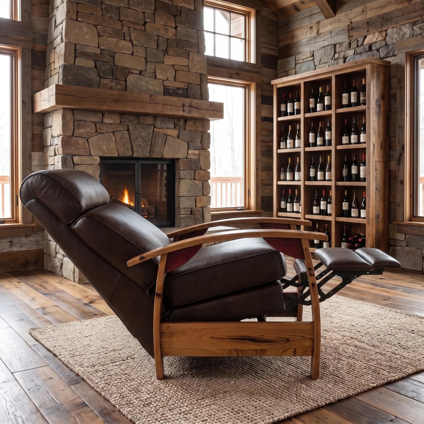 Wine Barrel Recliner - Texas Italian Leather - side view fully reclined