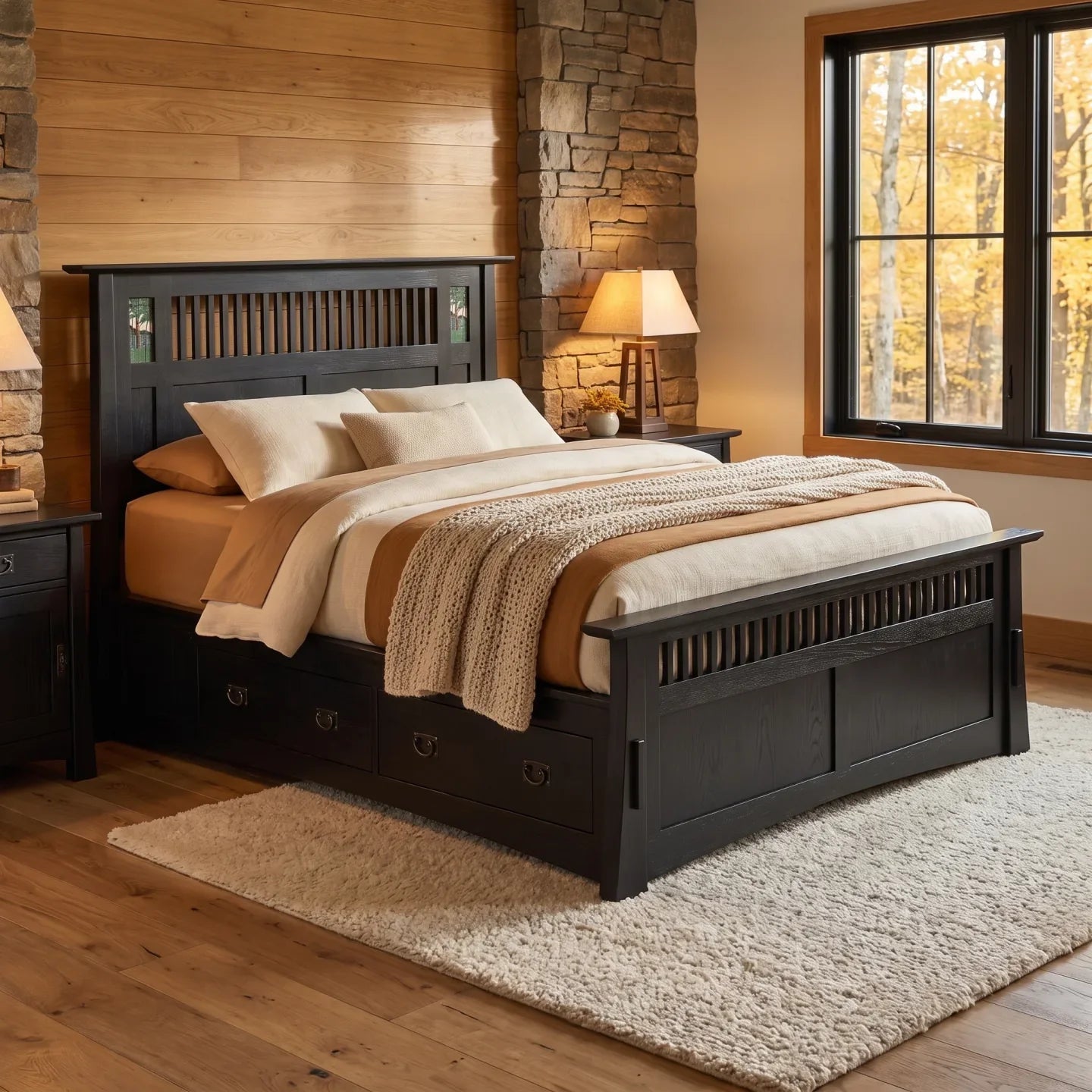 Queen Mosaic Platform Bungalow Bed Frame - Black