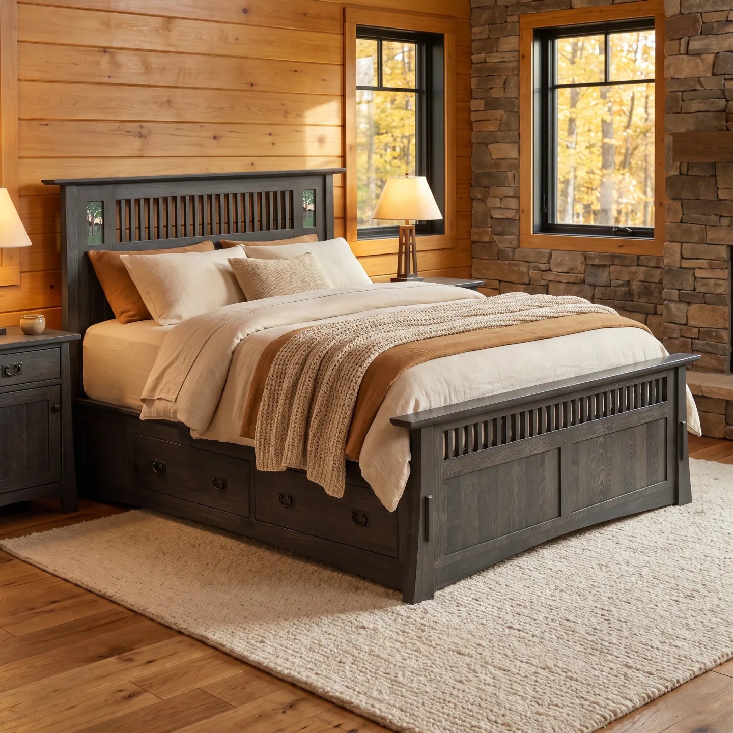 Queen Mosaic Platform Bungalow Bed Frame - Charcoal