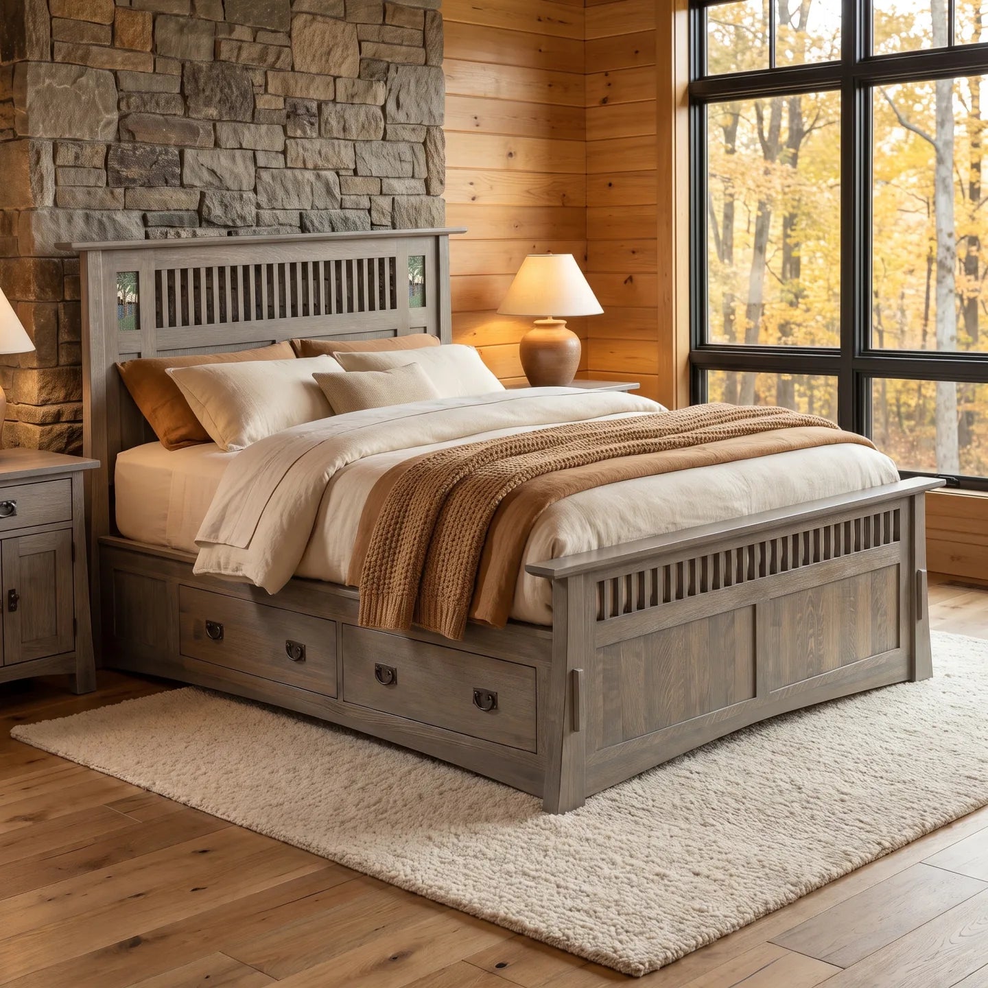 Queen Mosaic Platform Bungalow Bed Frame - Stone Gray