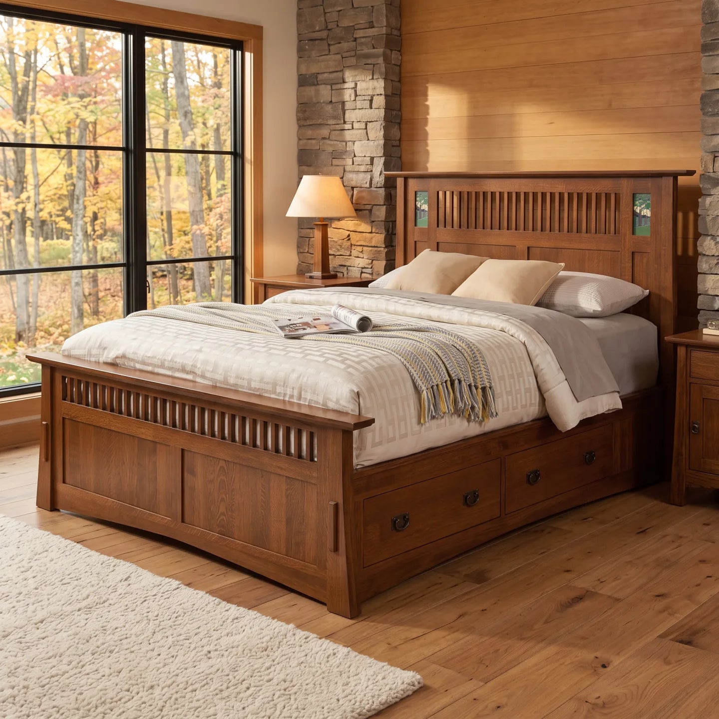 Queen Mosaic Platform Bungalow Bed Frame - Walnut
