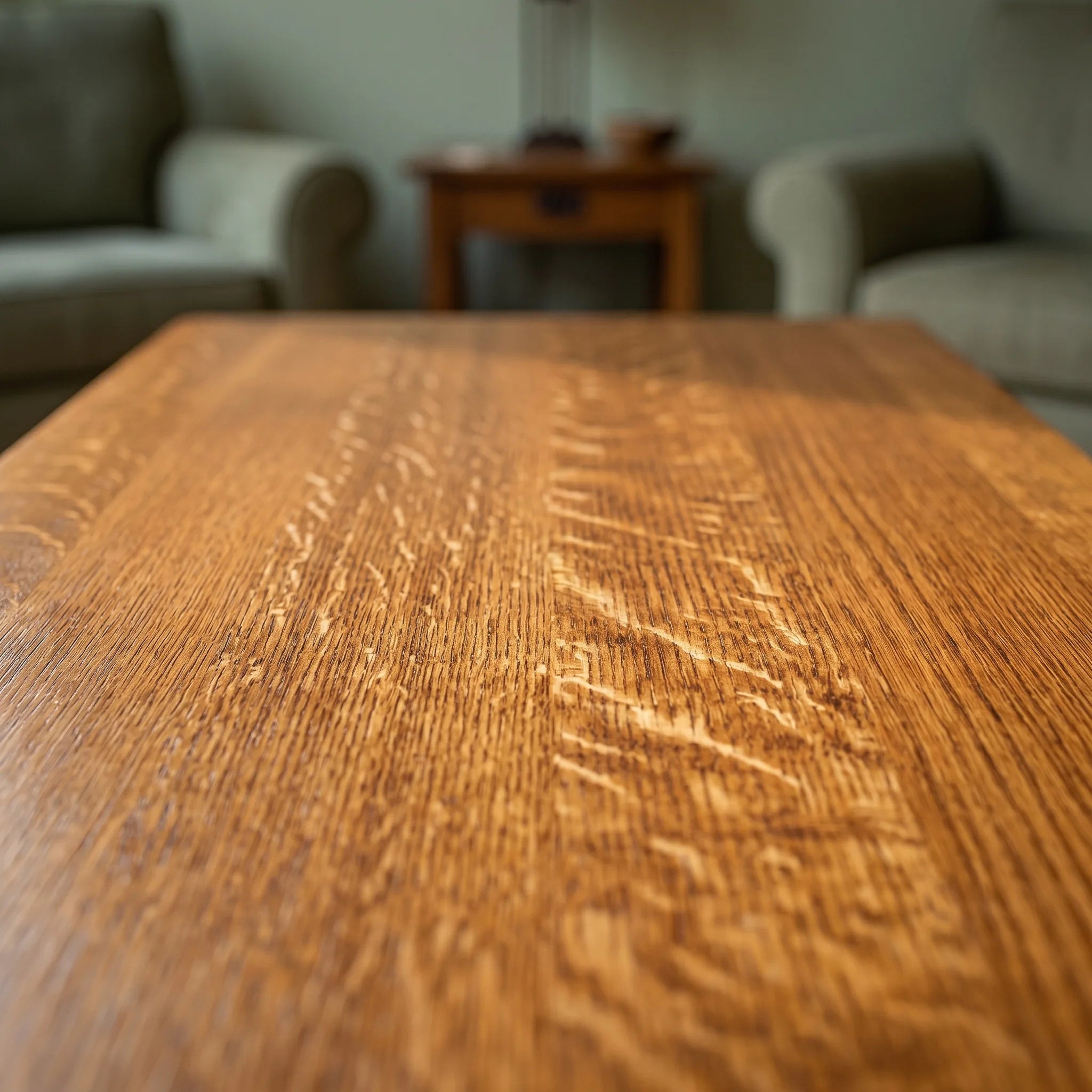Mission Lift-Top Coffee Table - Antique Brown — quarter-sawn wood grain detail