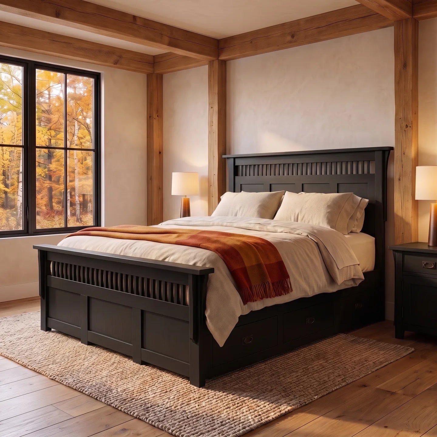 Panel Spindle Platform Bed Frame - Black