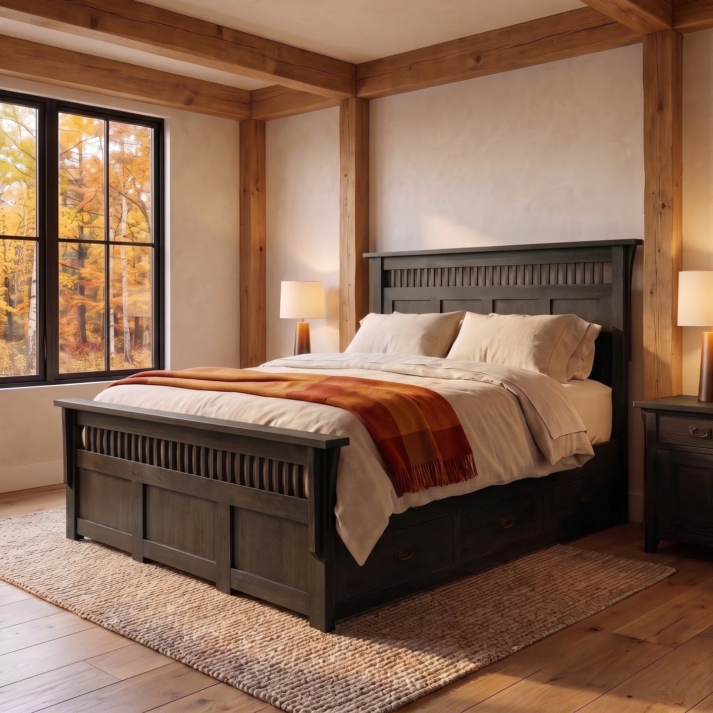 Panel Spindle Platform Bed Frame - Charcoal