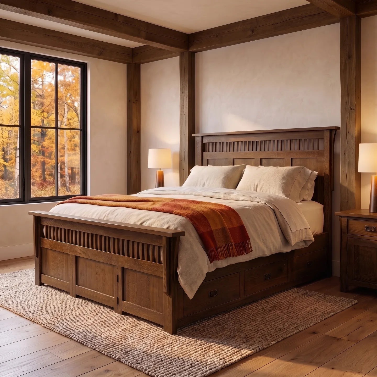 Panel Spindle Platform Bed Frame - Walnut