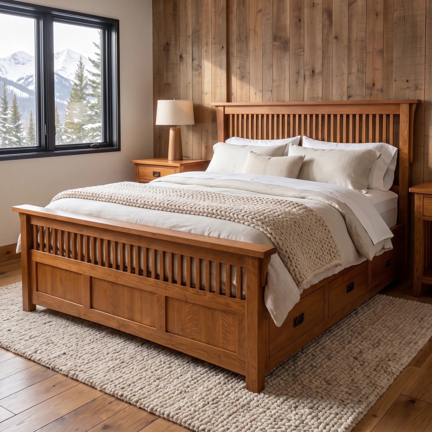Spindle Platform Bed Frame - Antique Brown