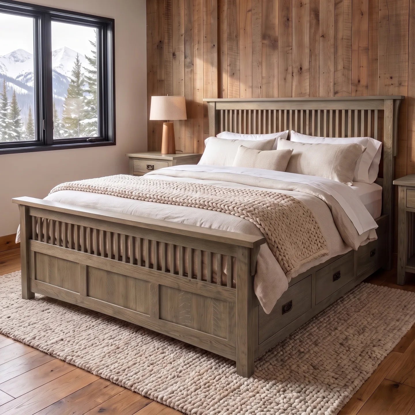 Spindle Platform Bed Frame - Stone Gray