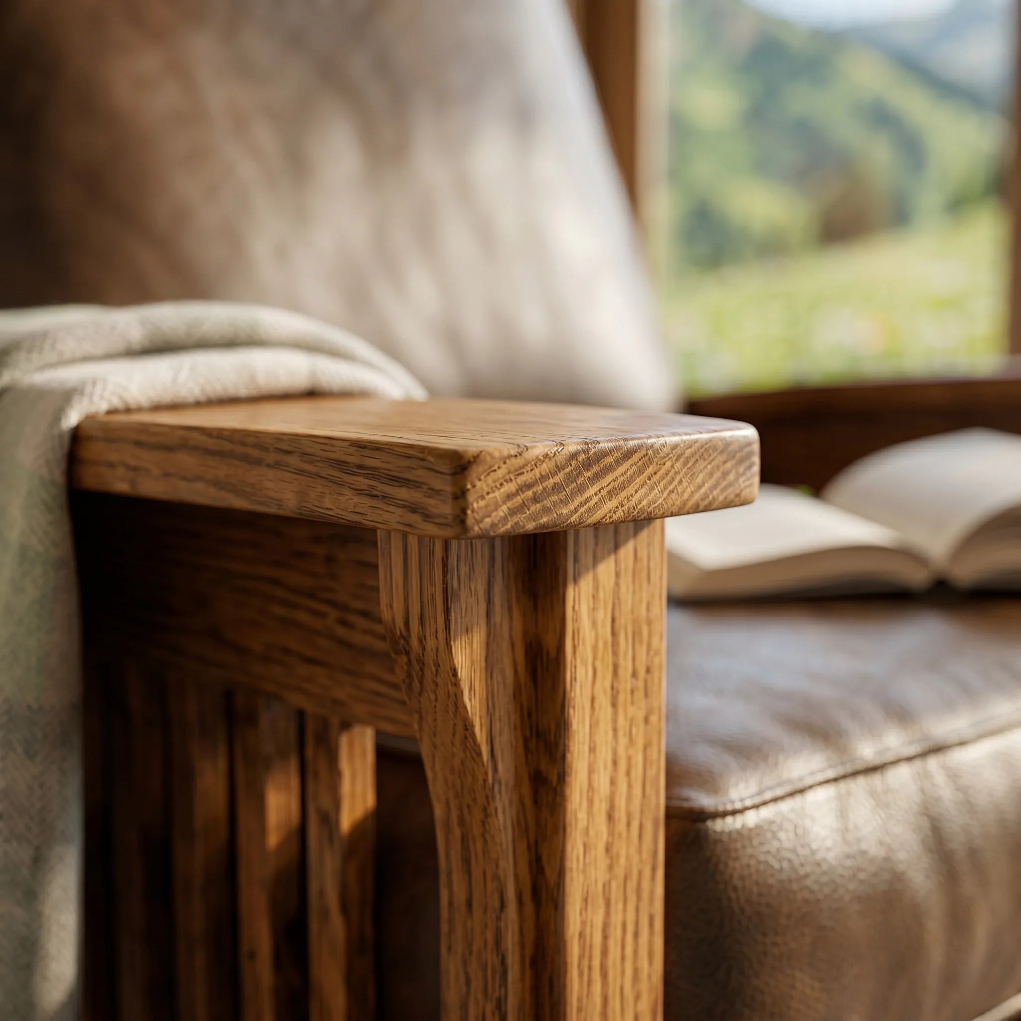 Morris Armchair - Solid Oak — quarter-sawn wood grain detail
