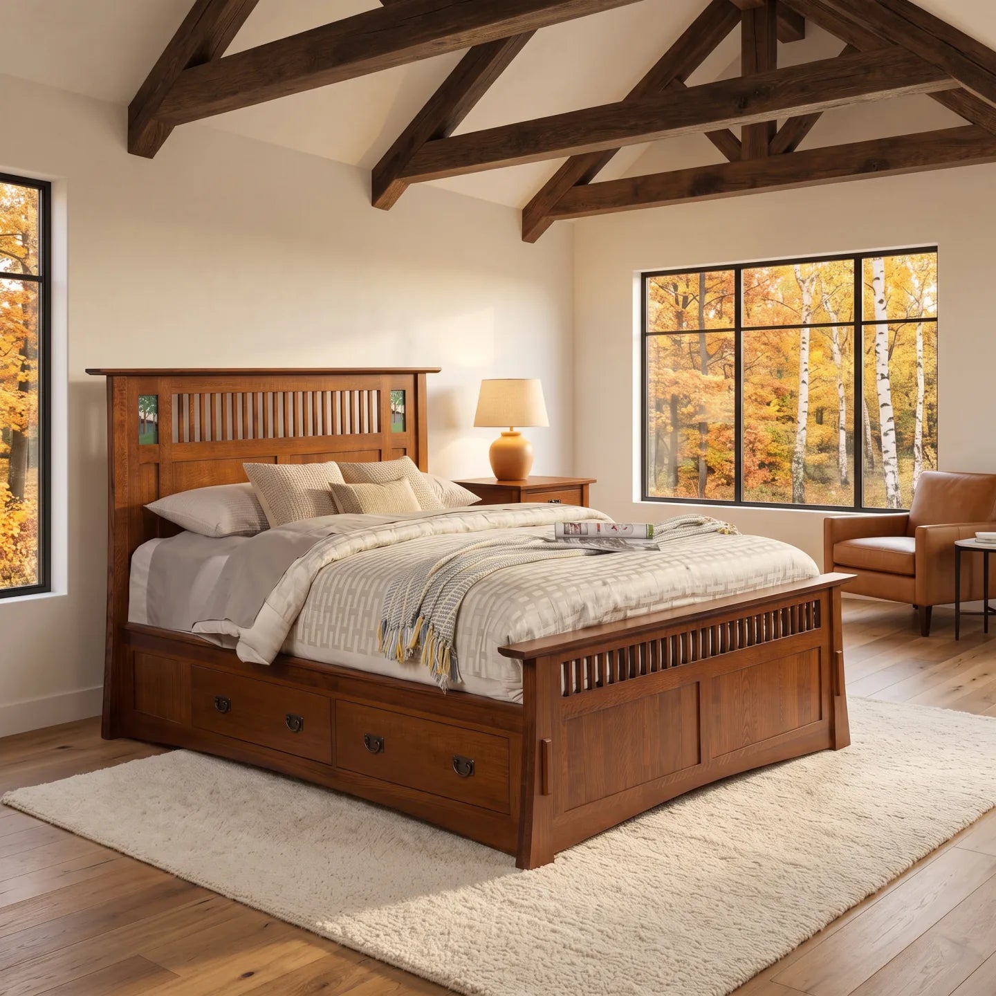 Queen Mosaic Platform Bungalow Bed Frame - Antique Brown