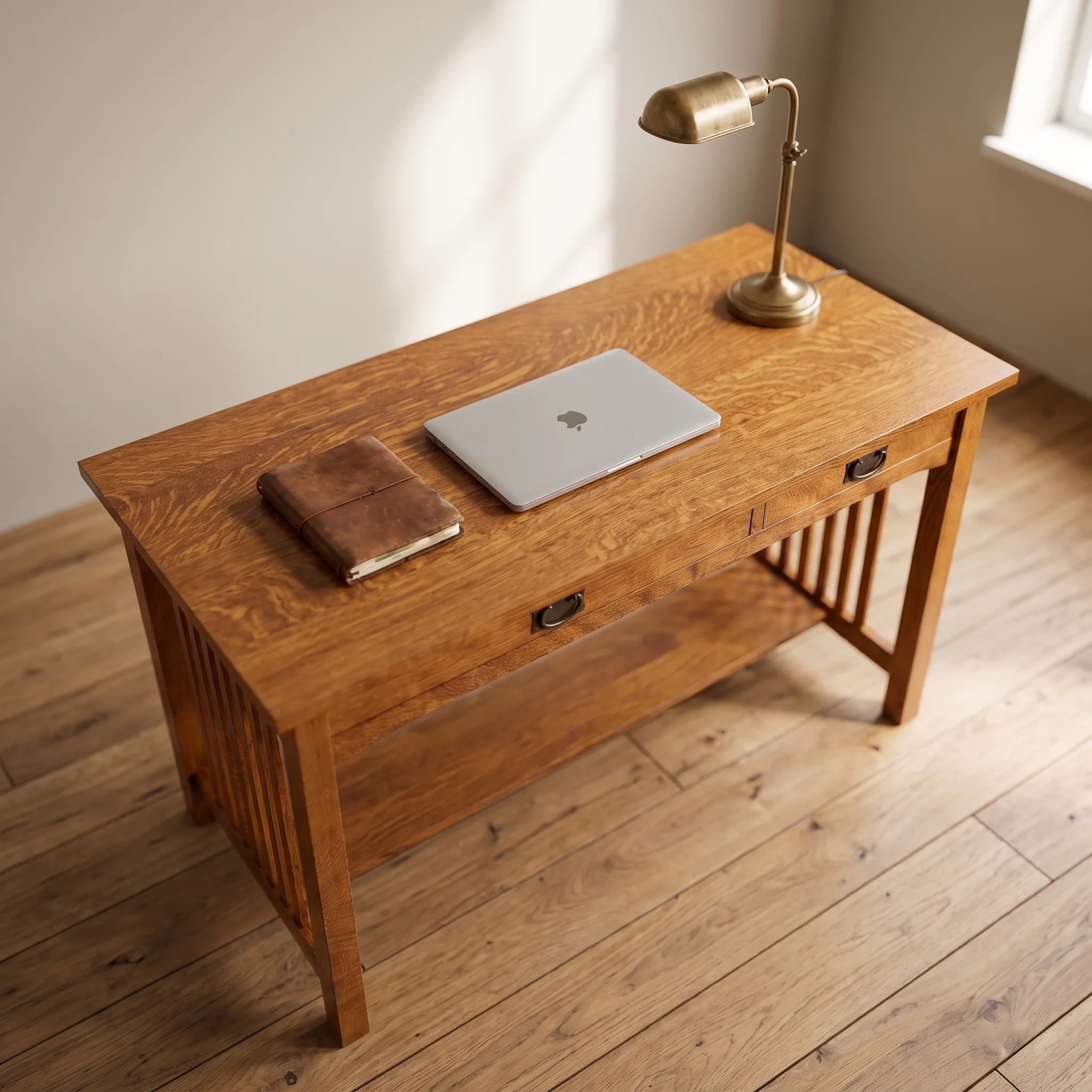 Mission 2-Drawer Desk - Solid Oak — top-down view