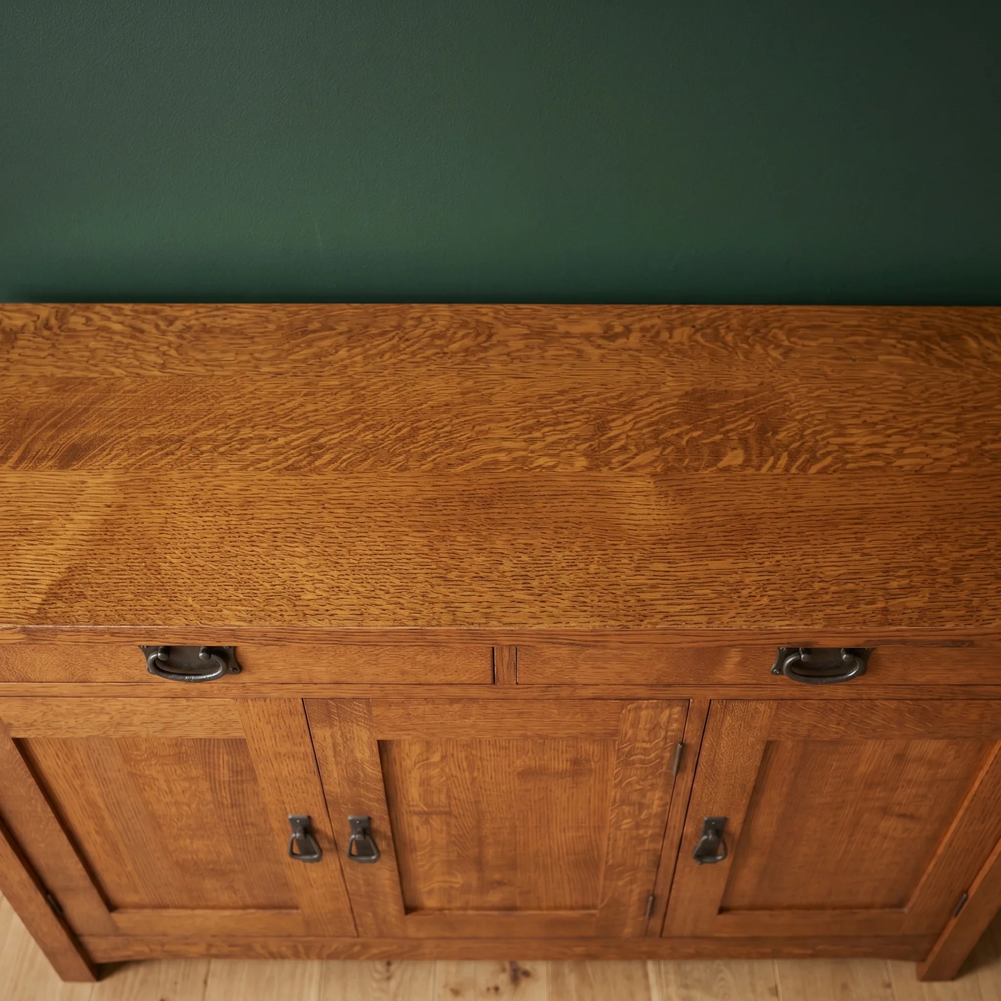 Mission 3-Door Console - Solid Oak — top-down view