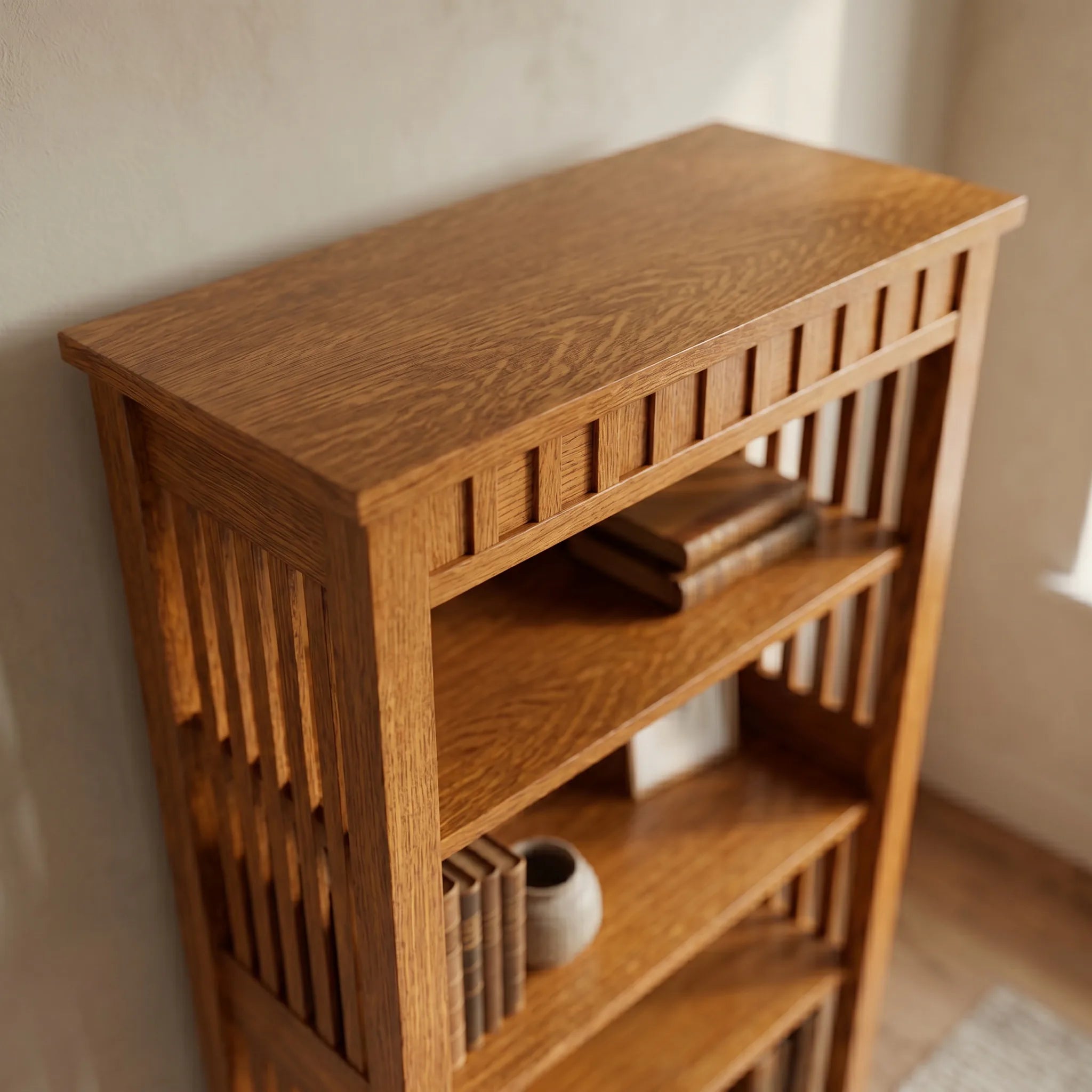 60" Bookcase - Solid Oak — detail view