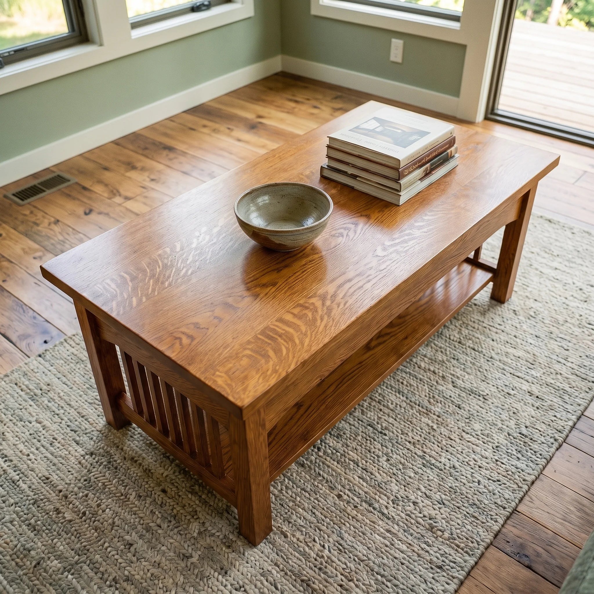 Mission Lift-Top Coffee Table - Antique Brown — top-down view