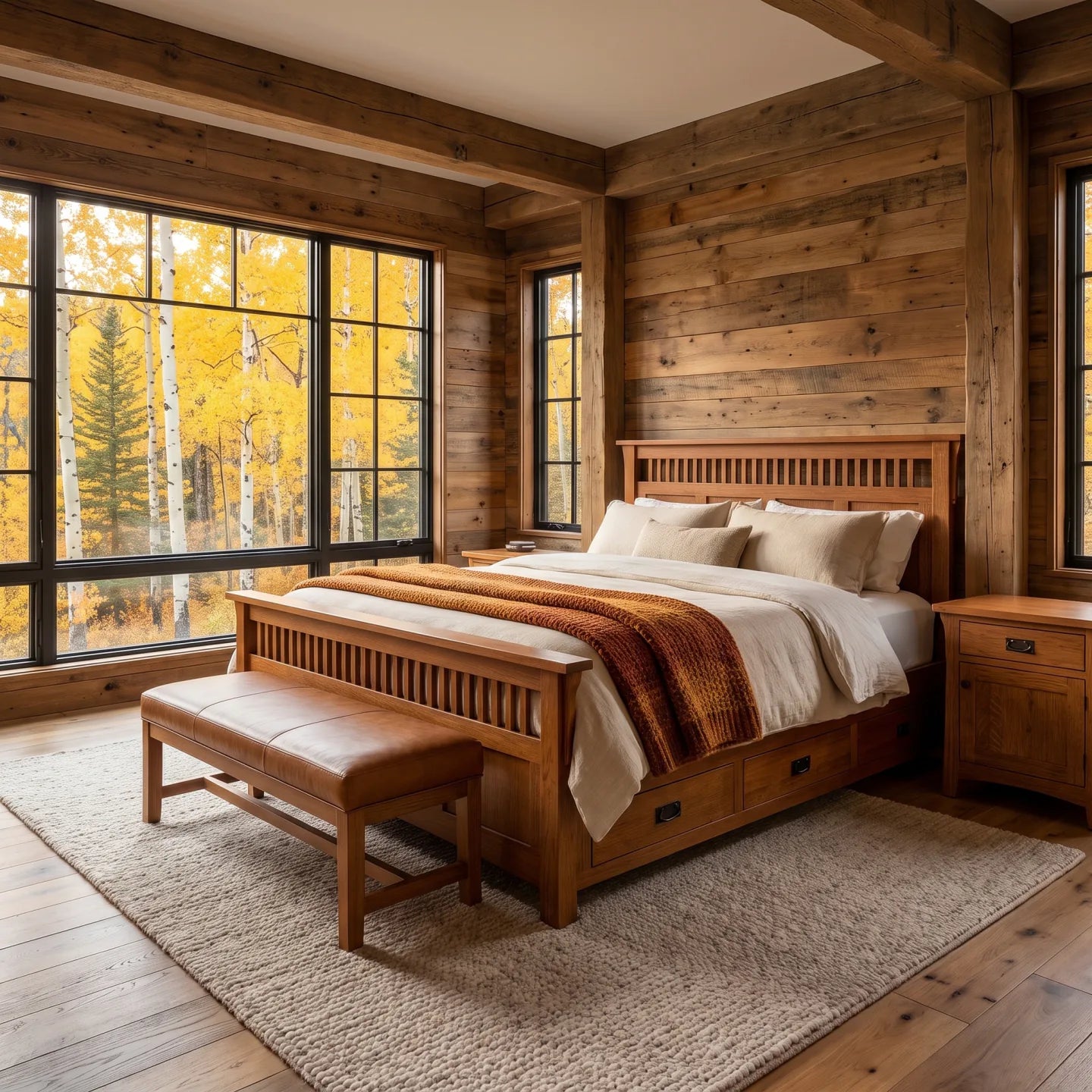 Panel Spindle Platform Bed Frame - Antique Brown