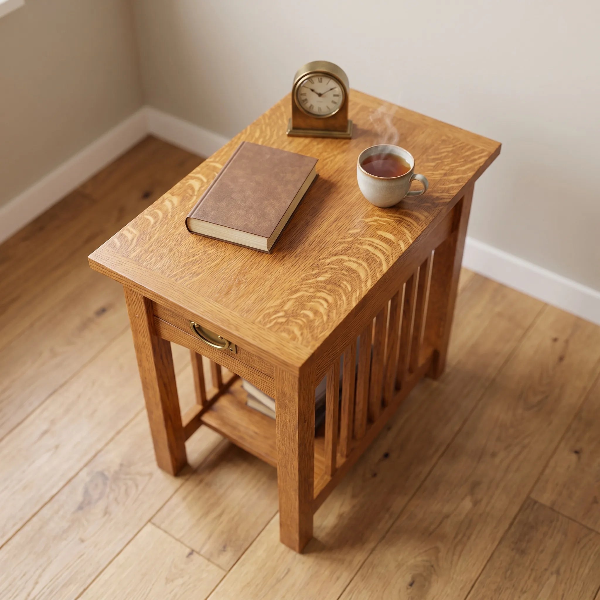 Mission Spacesaver End Table - Solid Oak — top-down view