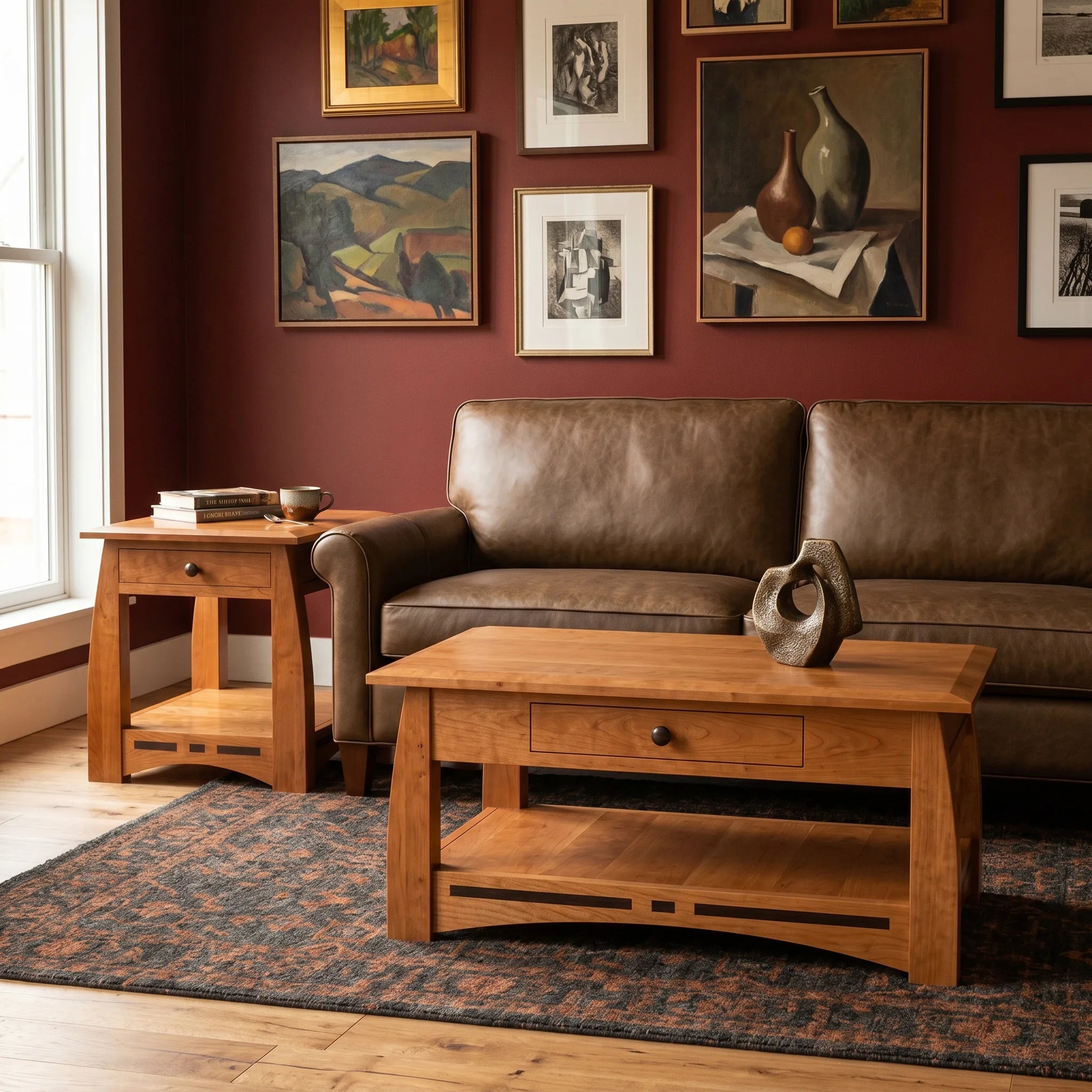 African Inlay End Table - Solid Cherry — shown with the matching collection