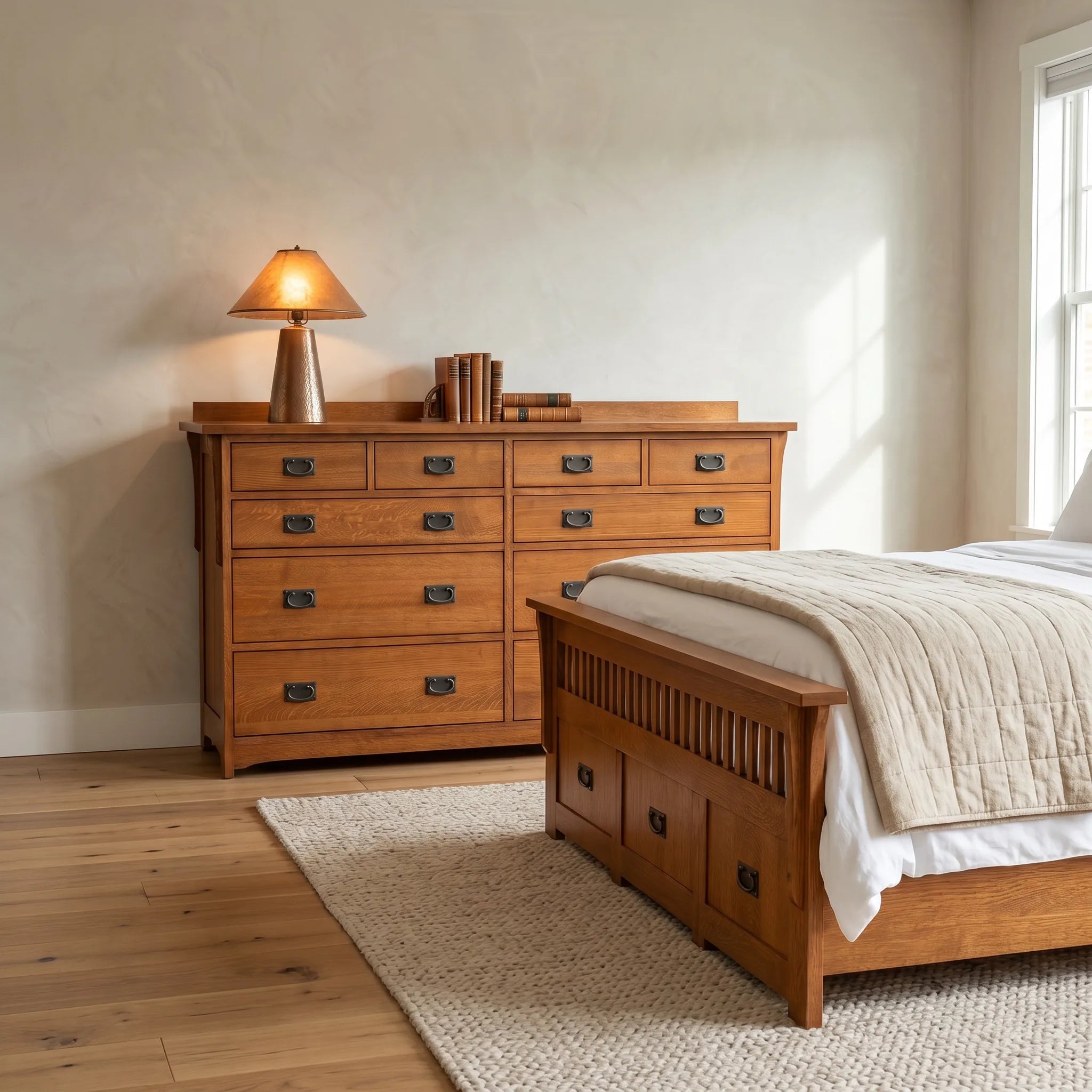 Mission 10-Drawer Dresser - Solid Oak — shown with the matching collection