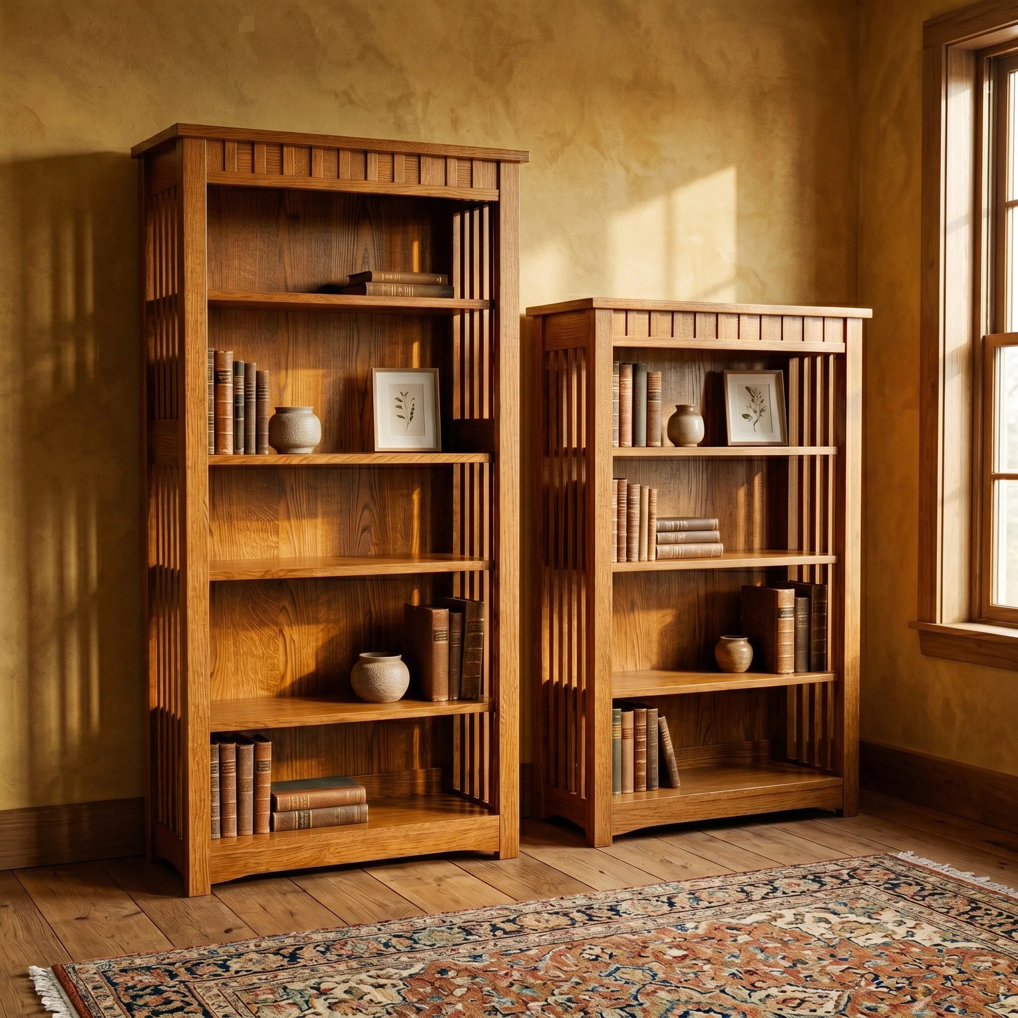 60" Bookcase - Solid Oak — shown with the matching collection
