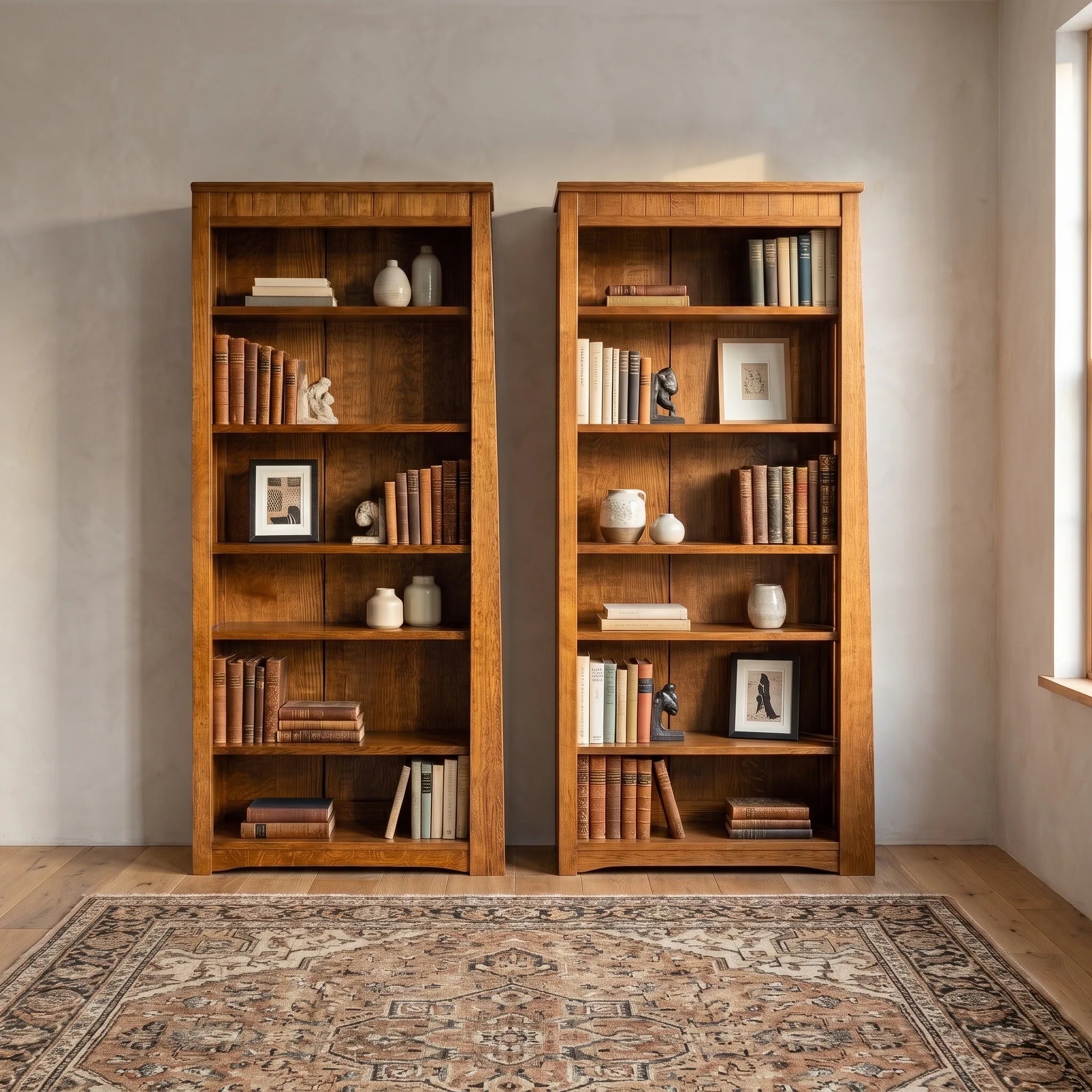 72" Bookcase - Solid Oak — shown with the matching collection
