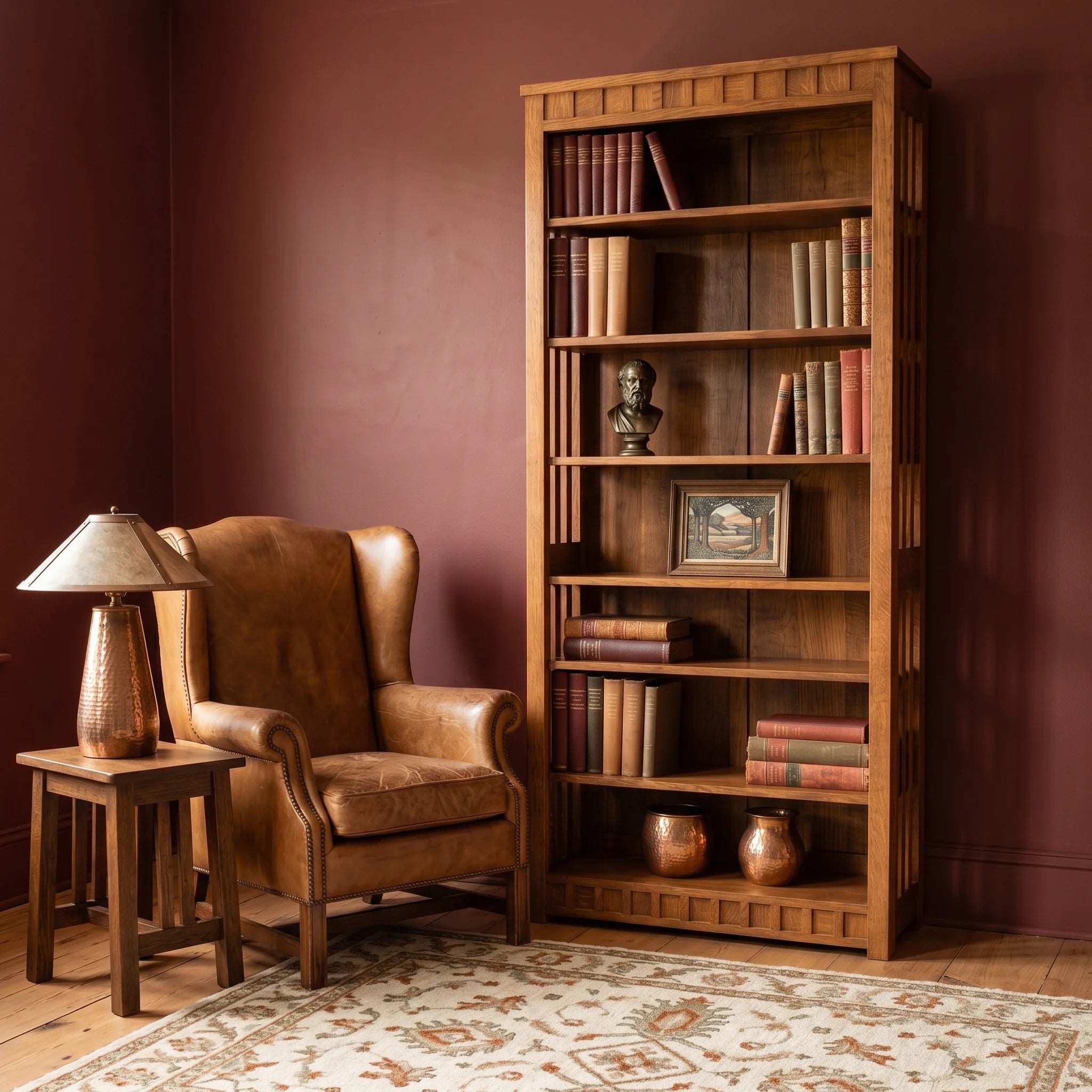 84" Bookcase - Solid Oak — shown with the matching collection