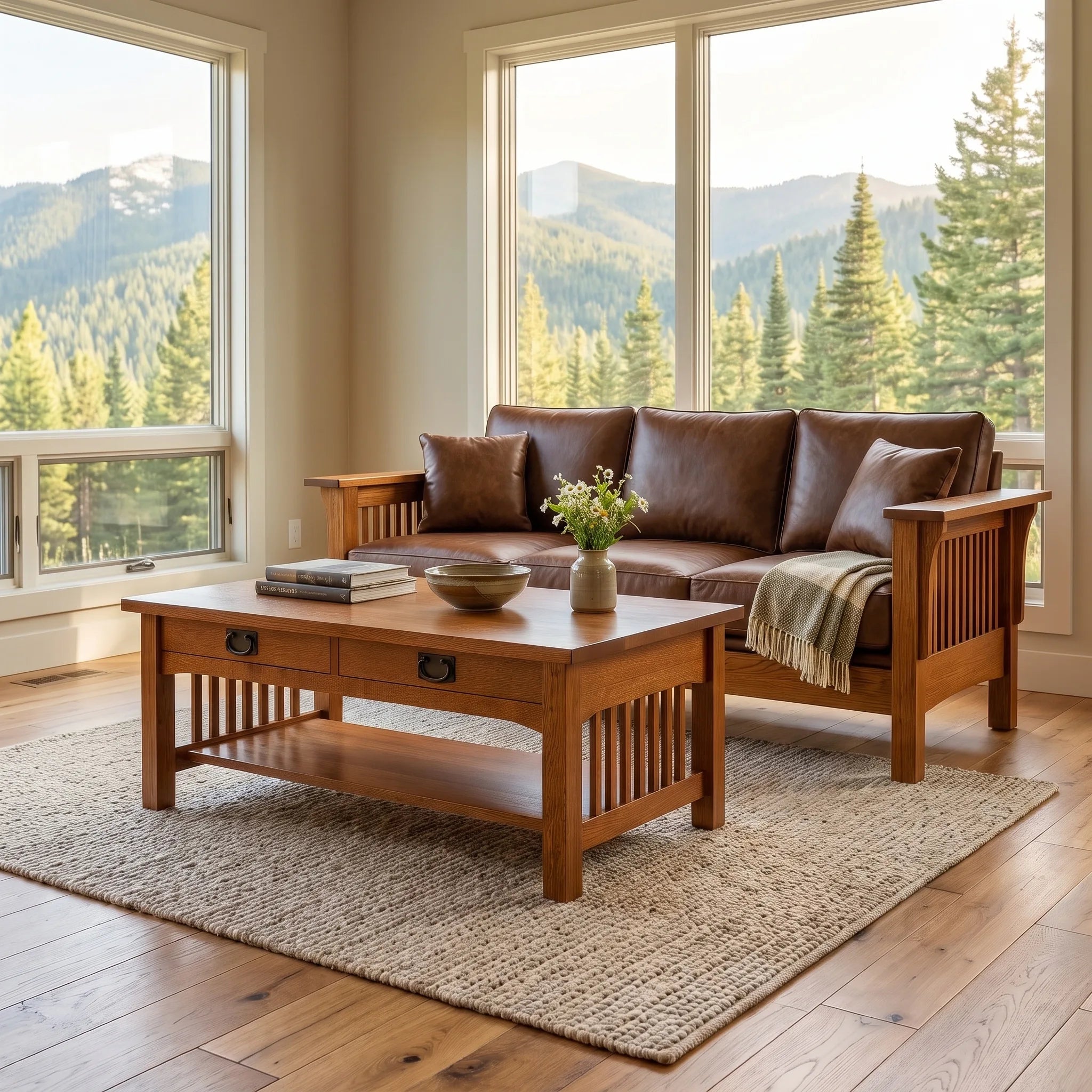 Mission Coffee Table - Antique Brown — shown with the matching collection