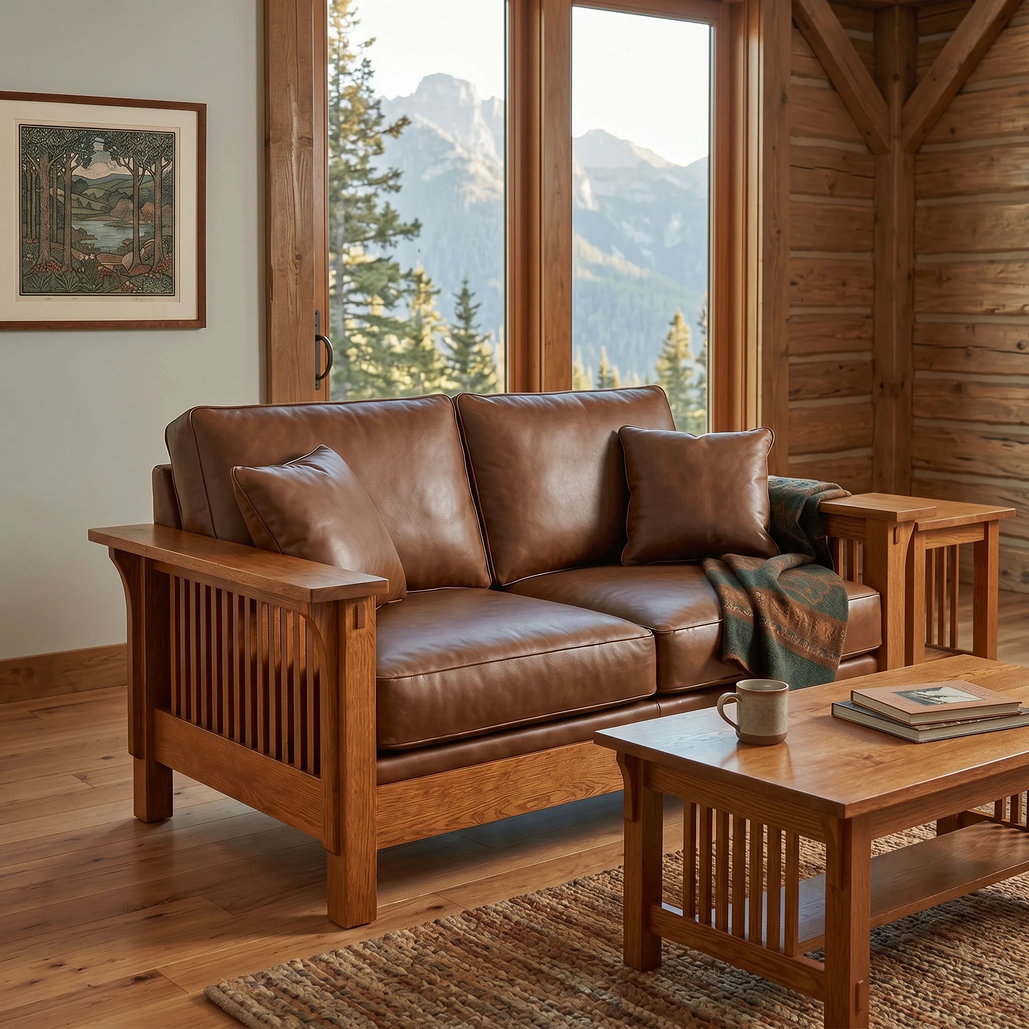 Loveseat - Solid Oak — shown with the matching collection
