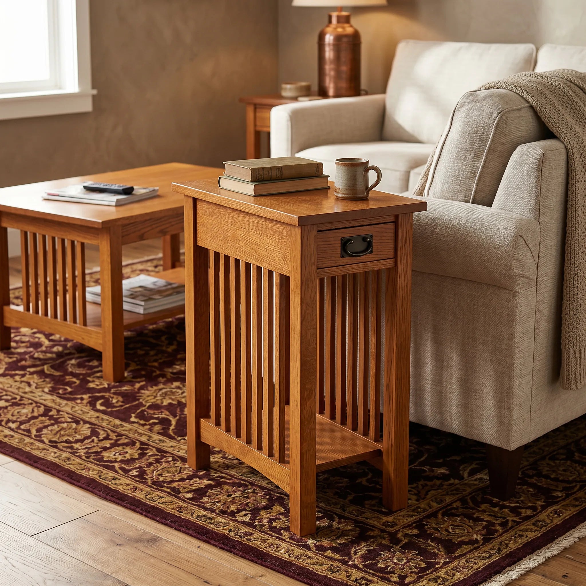 Mission Spacesaver End Table - Solid Oak — shown with the matching collection