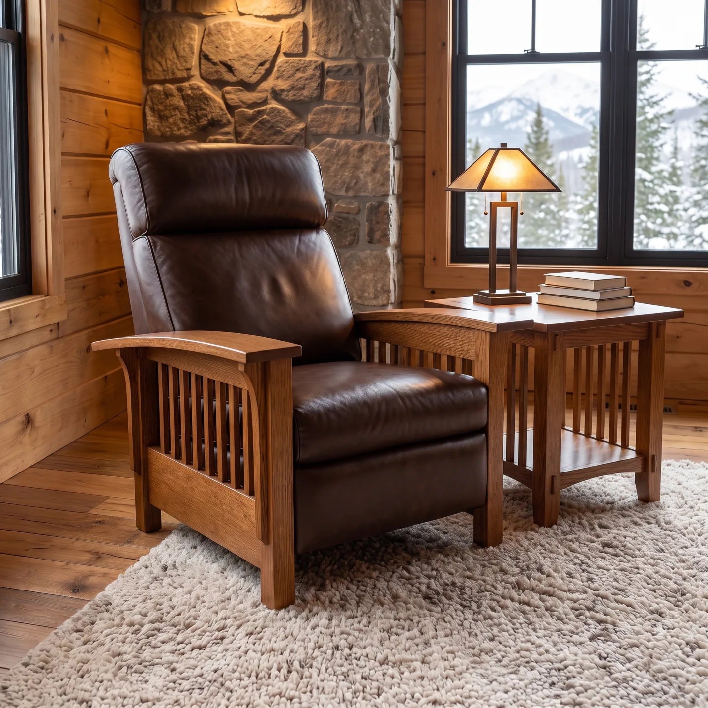 Mission Spindle Recliner - Solid Oak