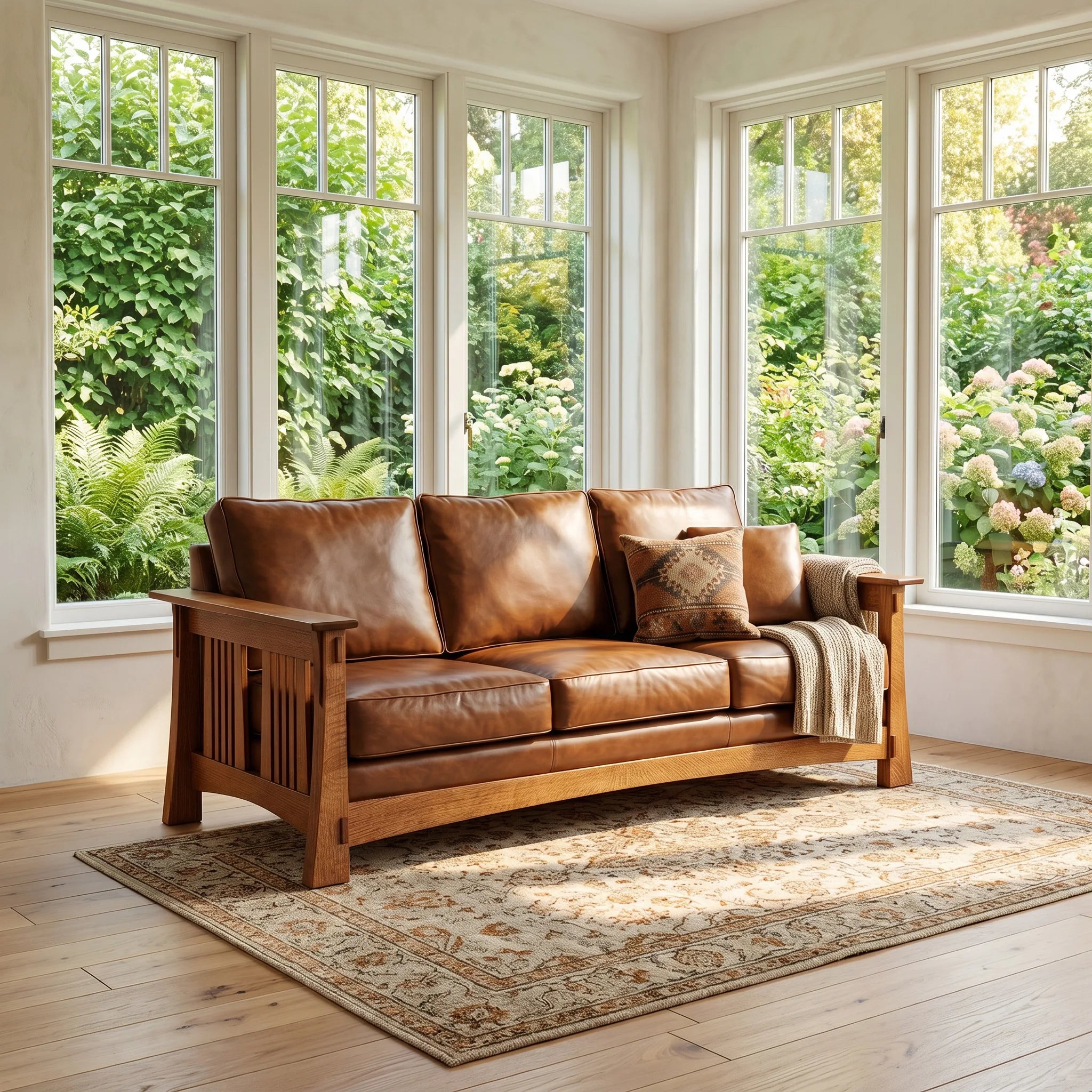 Bungalow Solid Oak Sofa — styled in a room setting