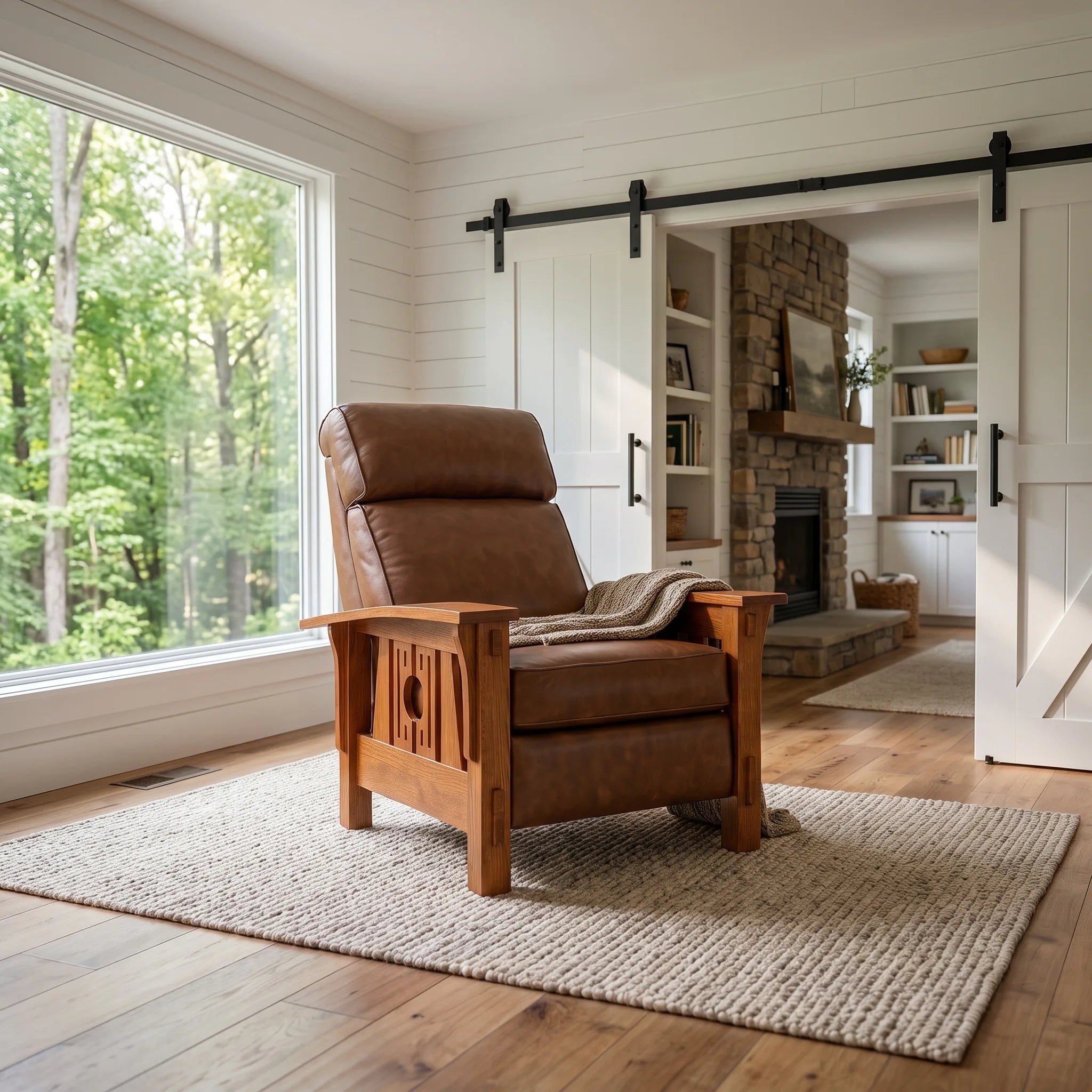 Medallion Farmhouse Recliner — styled in a room setting
