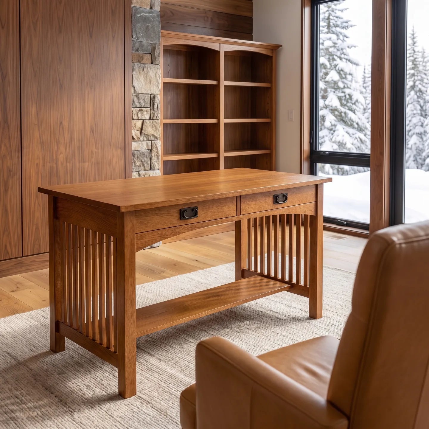 Mission 2-Drawer Desk - Antique Brown