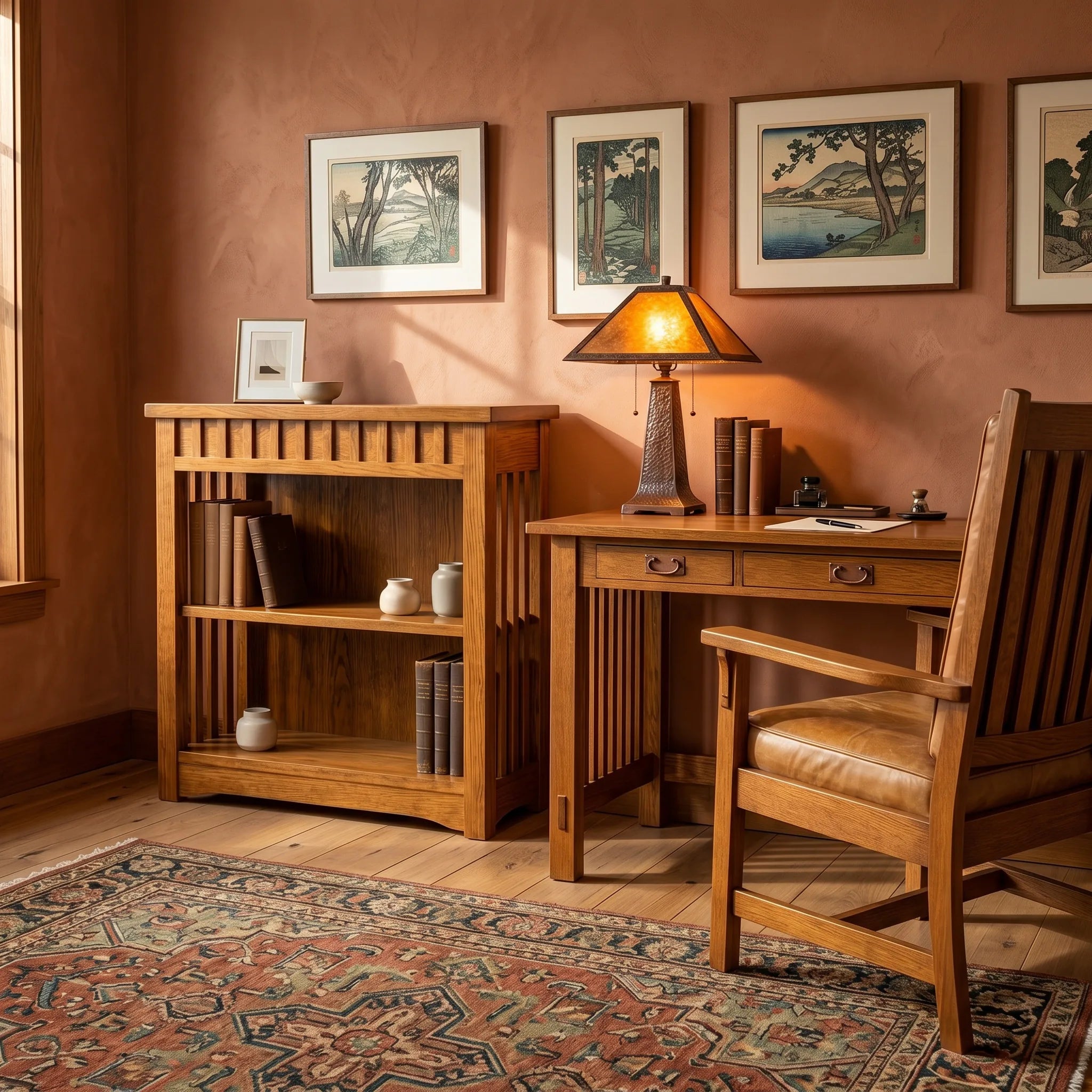 30" Bookcase - Solid Oak — styled in a room setting