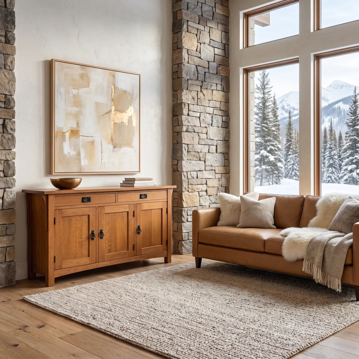 Mission 3-Door Console - Antique Brown