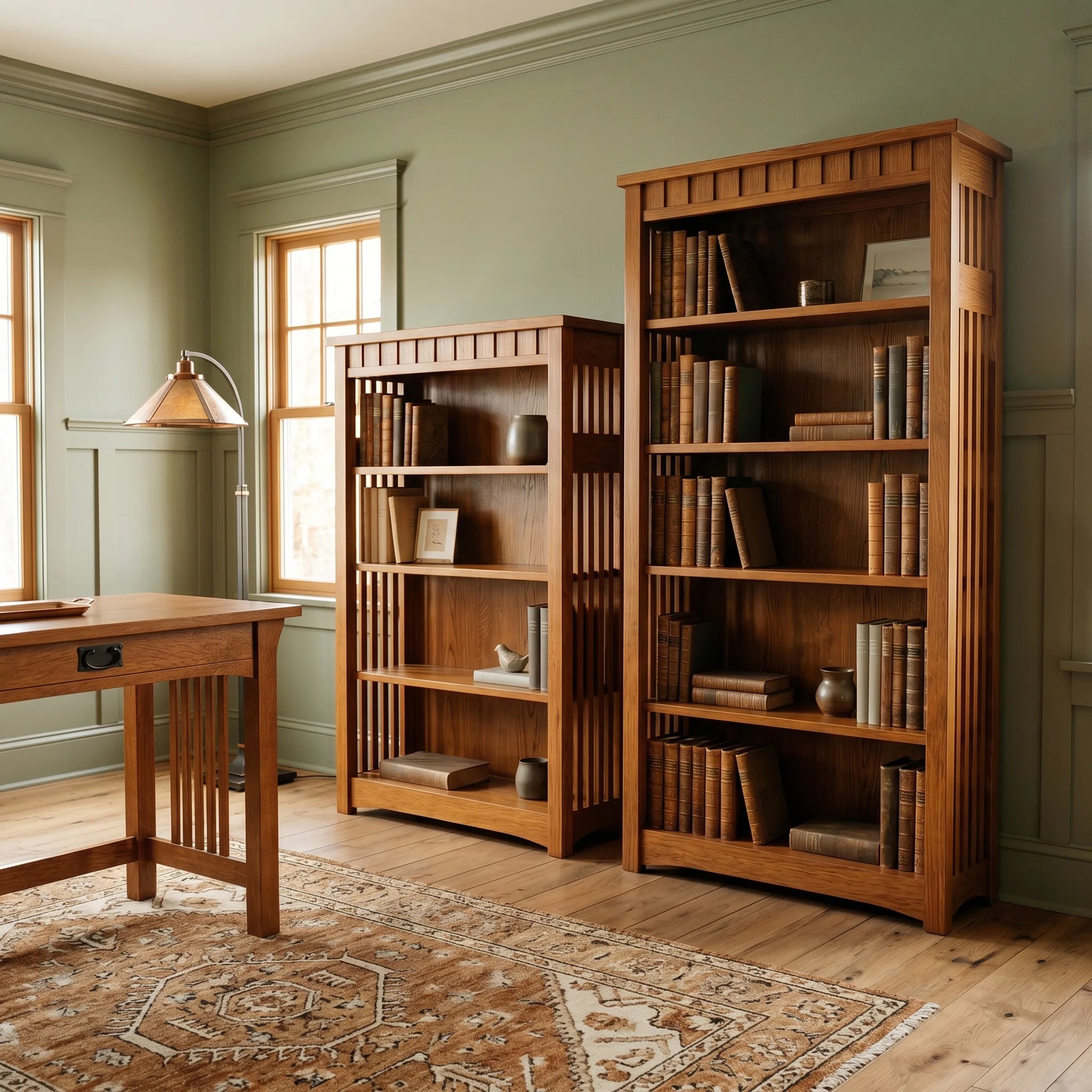 48" Bookcase - Solid Oak — styled in a room setting