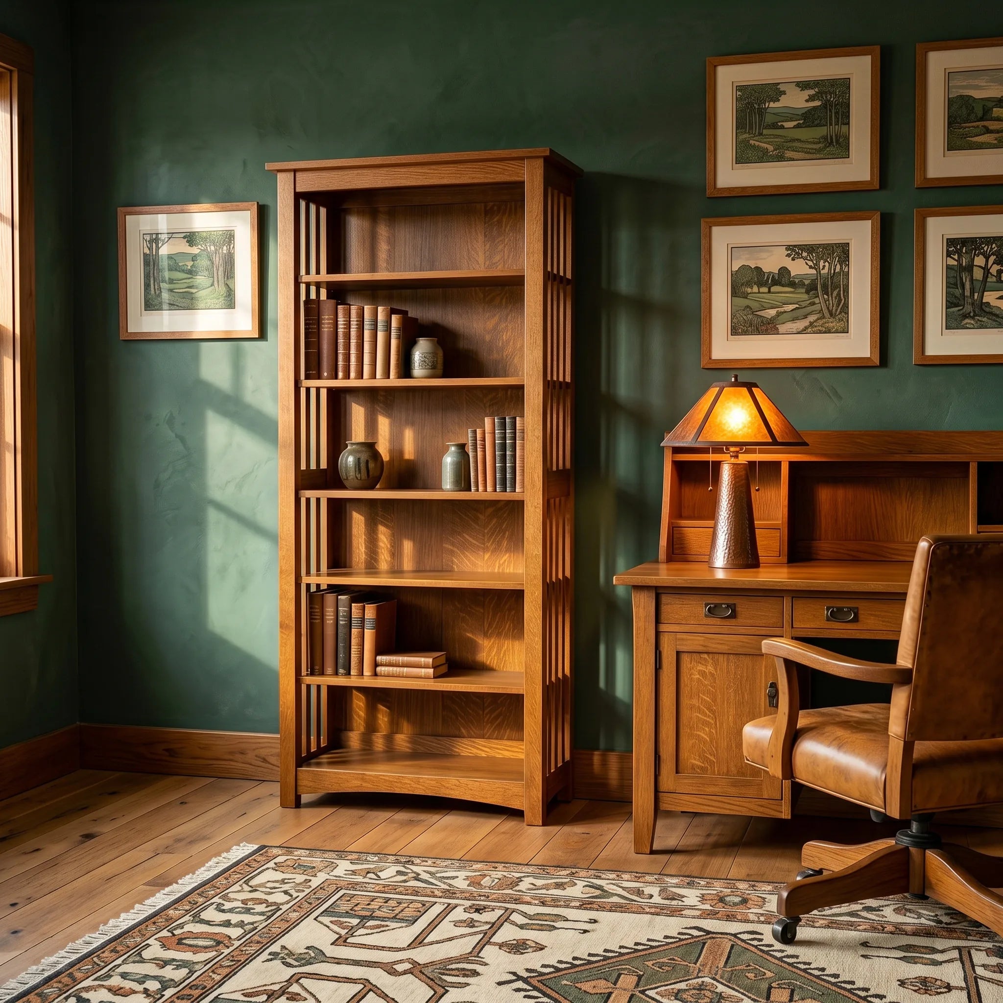 72" Bookcase - Solid Oak — styled in a room setting