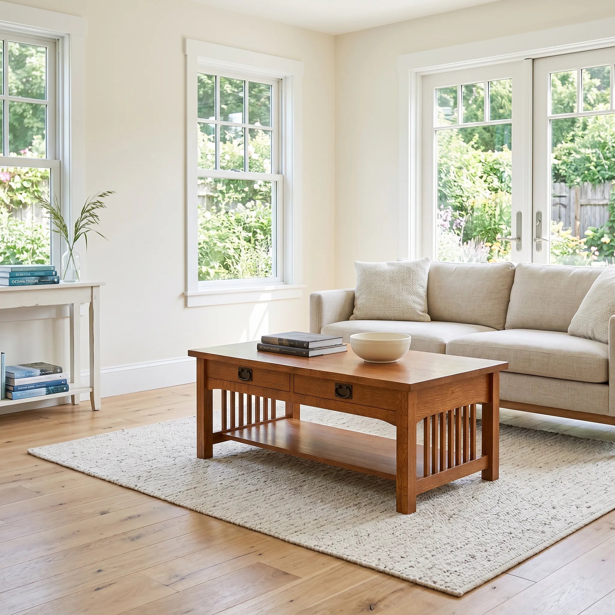 Mission Coffee Table - Antique Brown — styled in a room setting