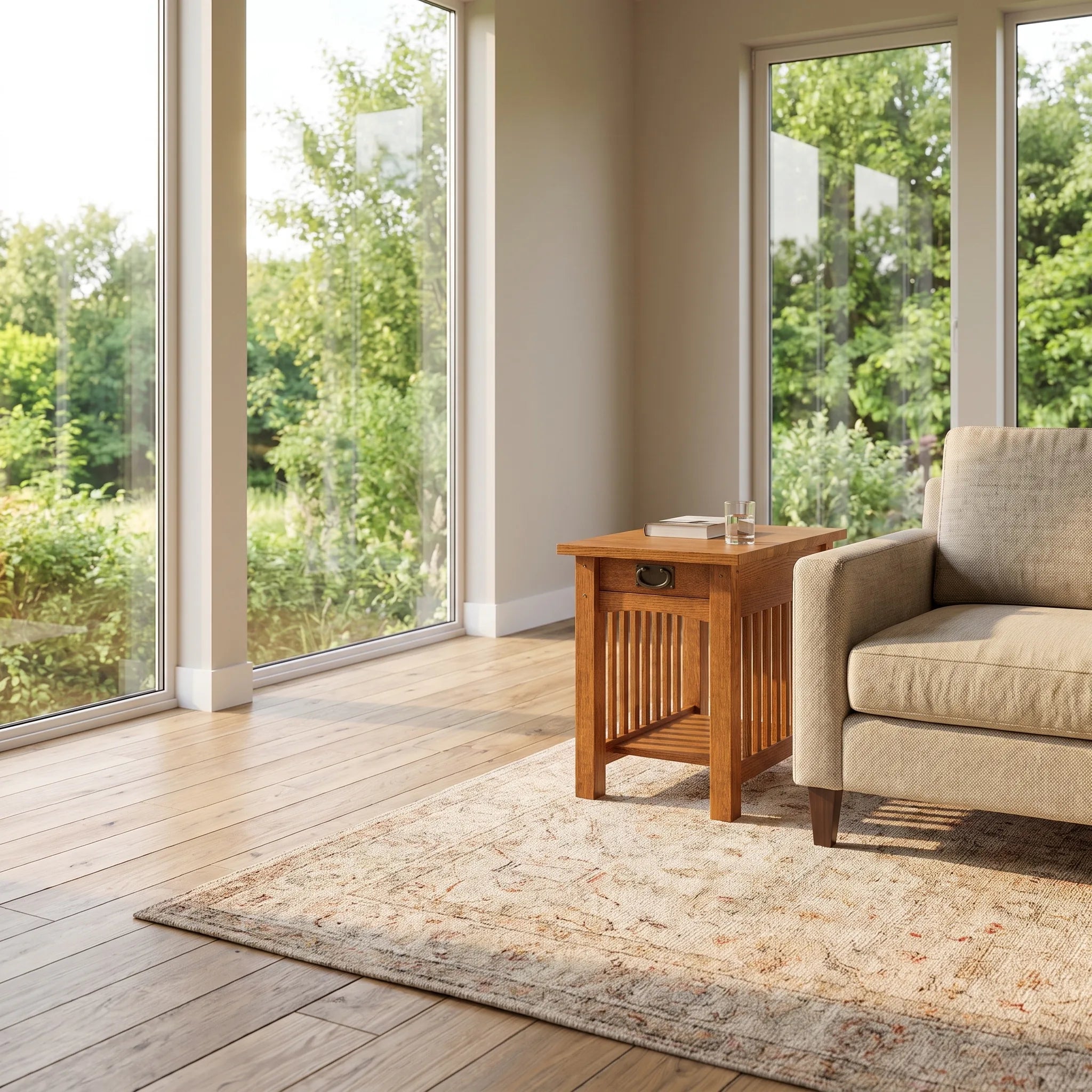 Mission Spacesaver End Table - Solid Oak — styled in a room setting