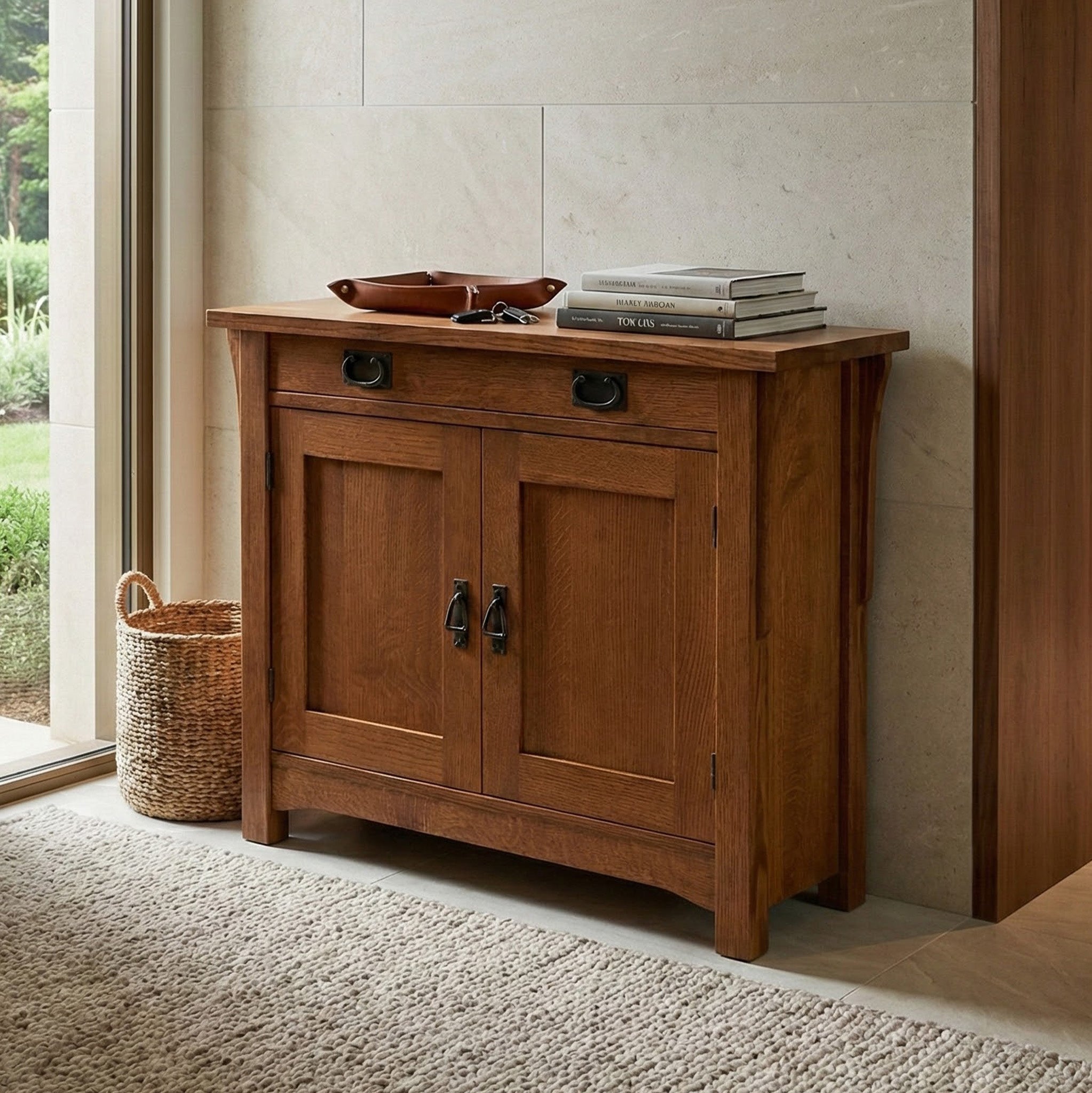 Mission 2-Door Console - Solid Oak