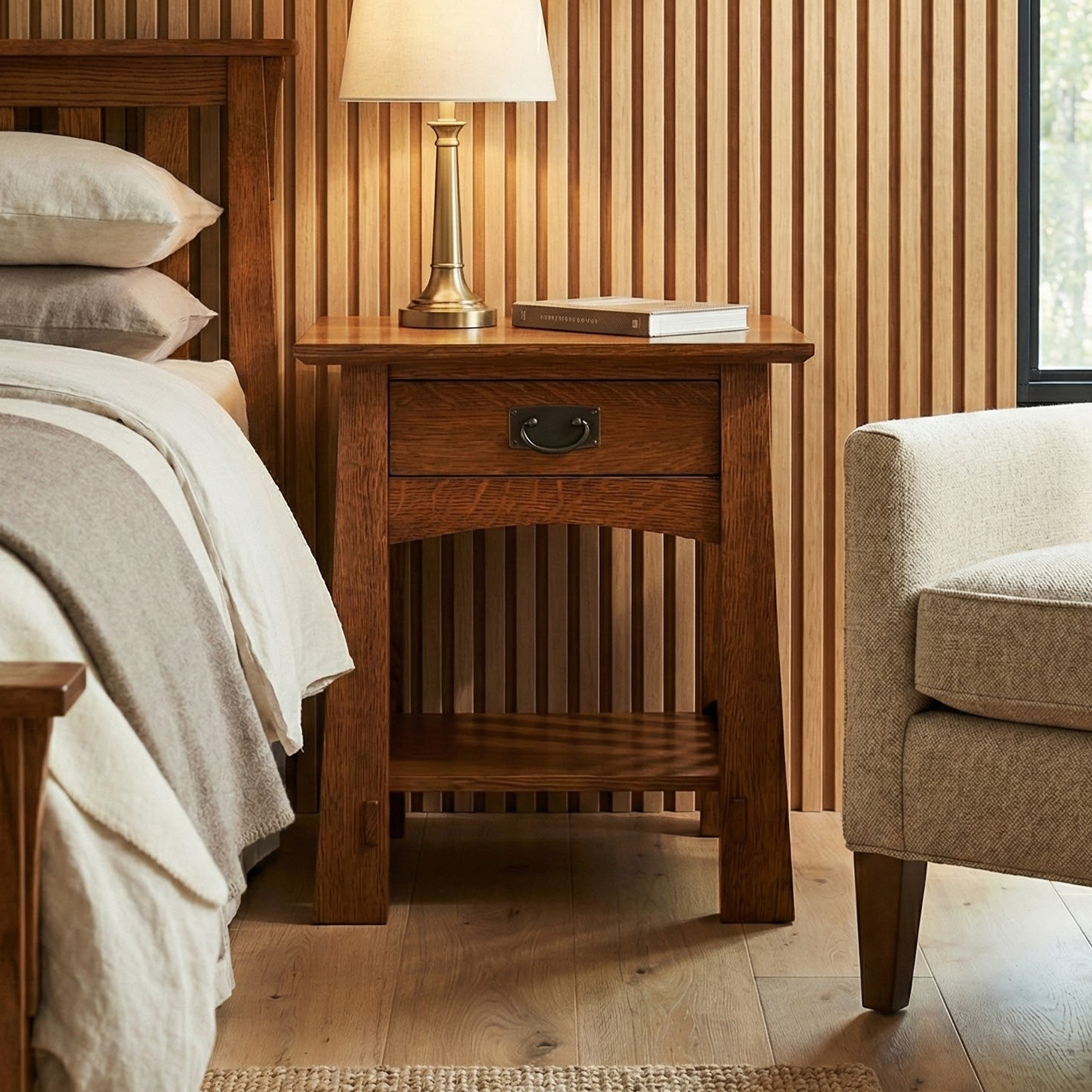 Narrow Single-Drawer Nightstand - Solid Oak