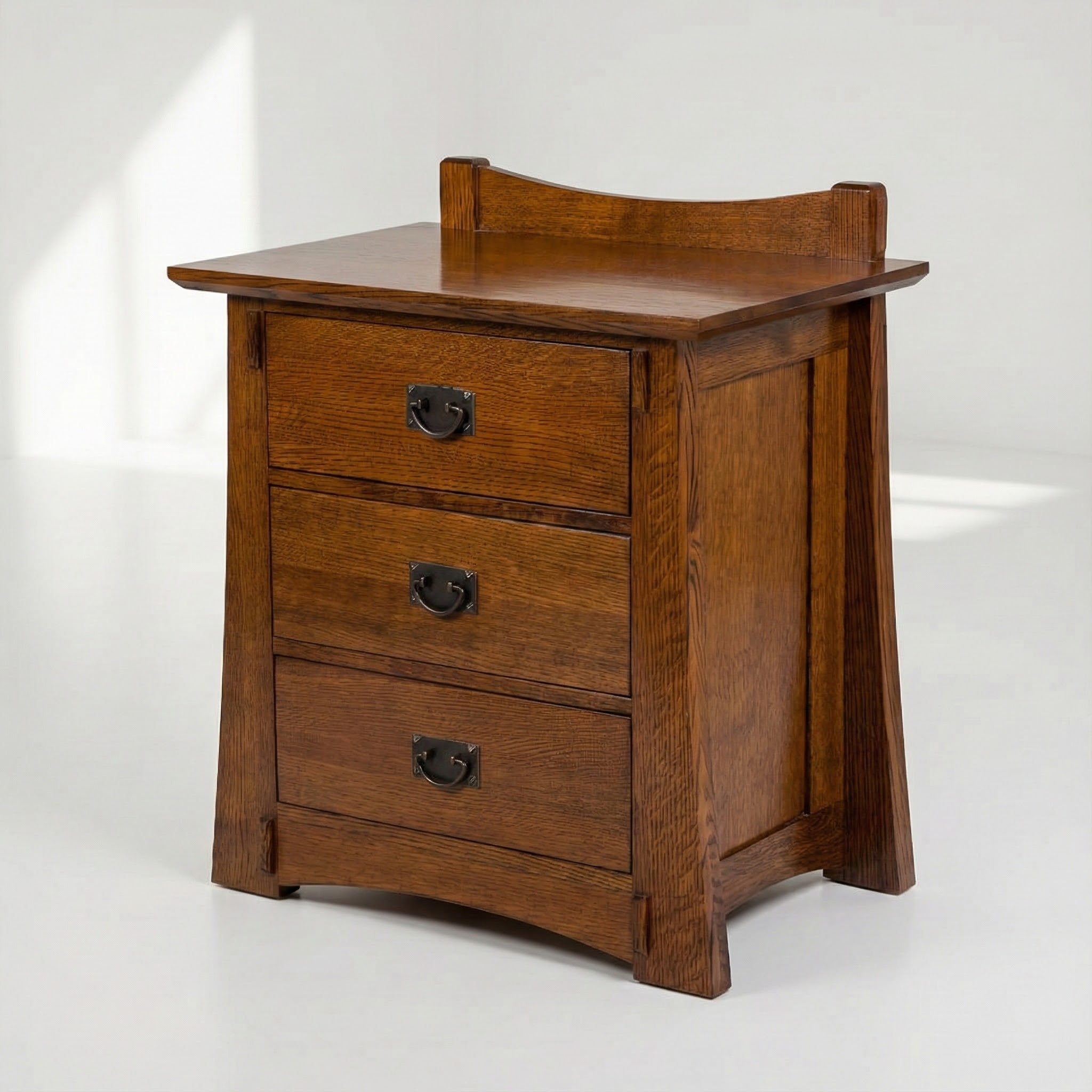 Three-Drawer Curved Nightstand - Solid Oak