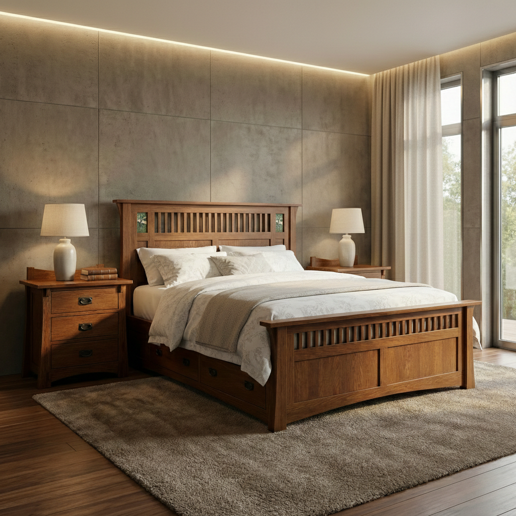 Queen Mosaic Platform Bungalow Bed Frame - Solid Oak _ 1710-bed