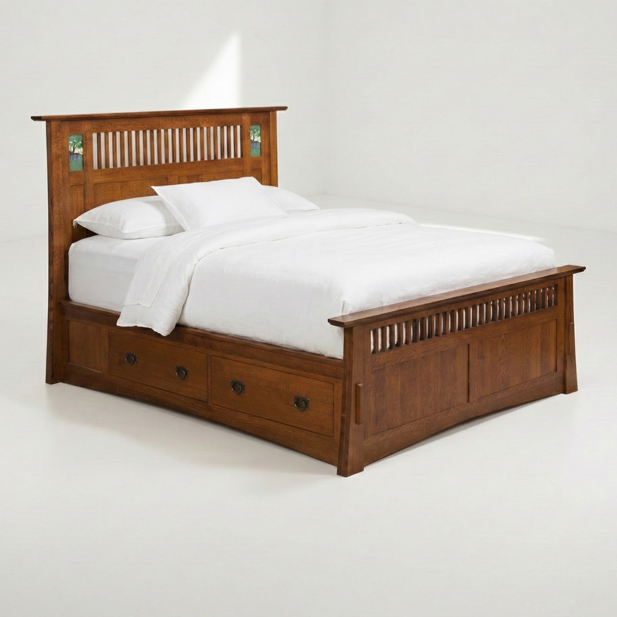 Queen Mosaic Platform Bungalow Bed Frame - Solid Oak